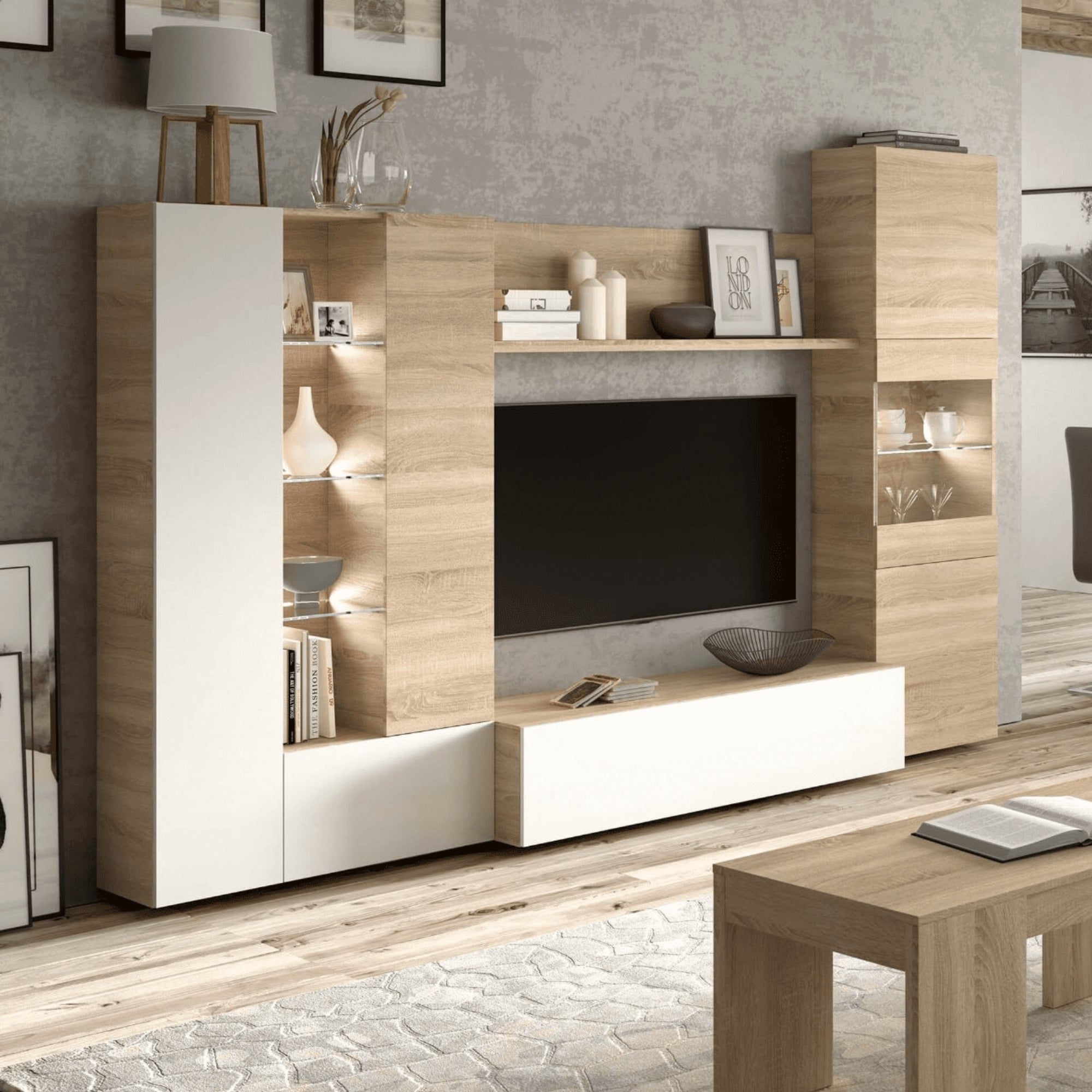 Amora White and Oak Wall Entertainment Unit 016642F - 2916