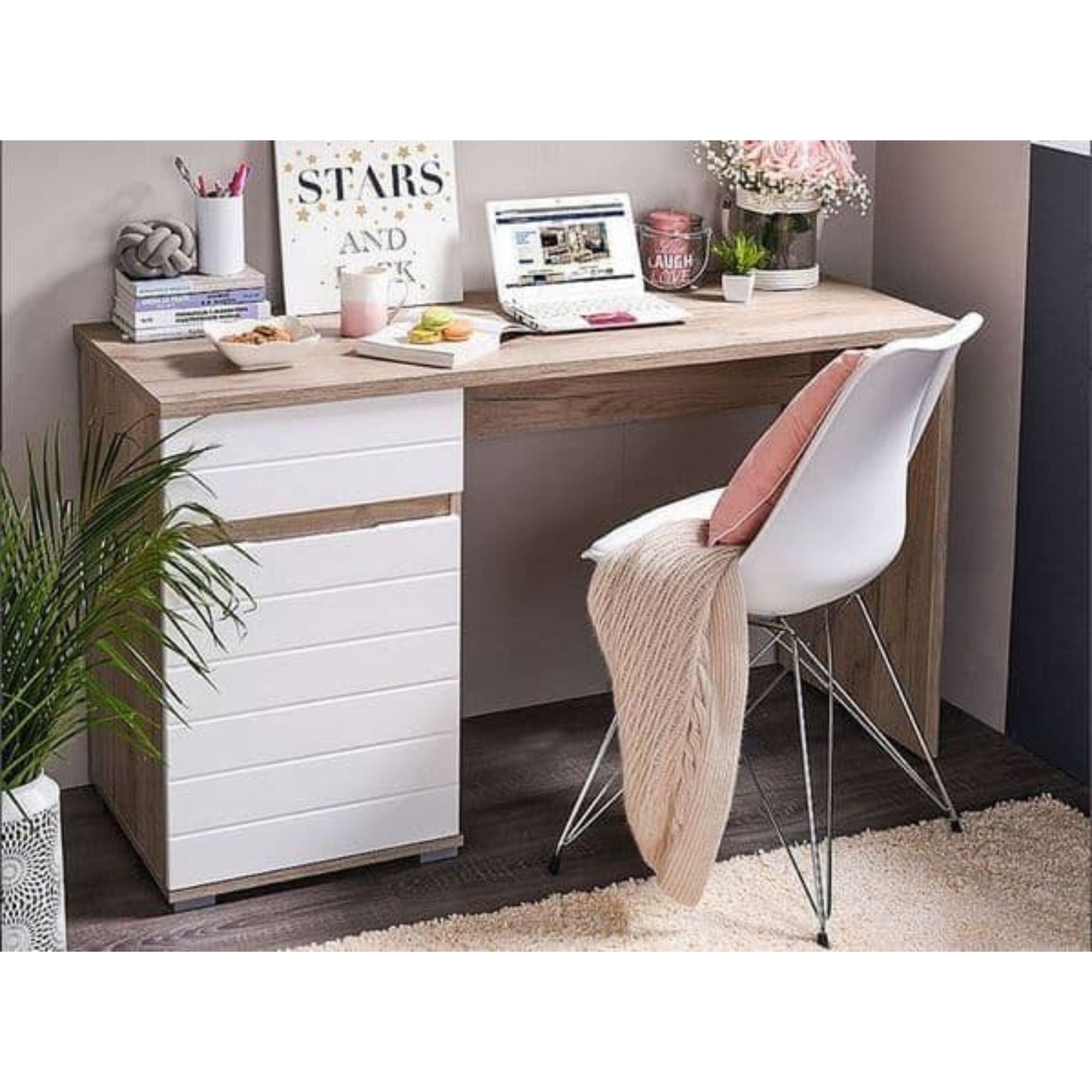 Elano Oak and White Gloss Desk - 3037