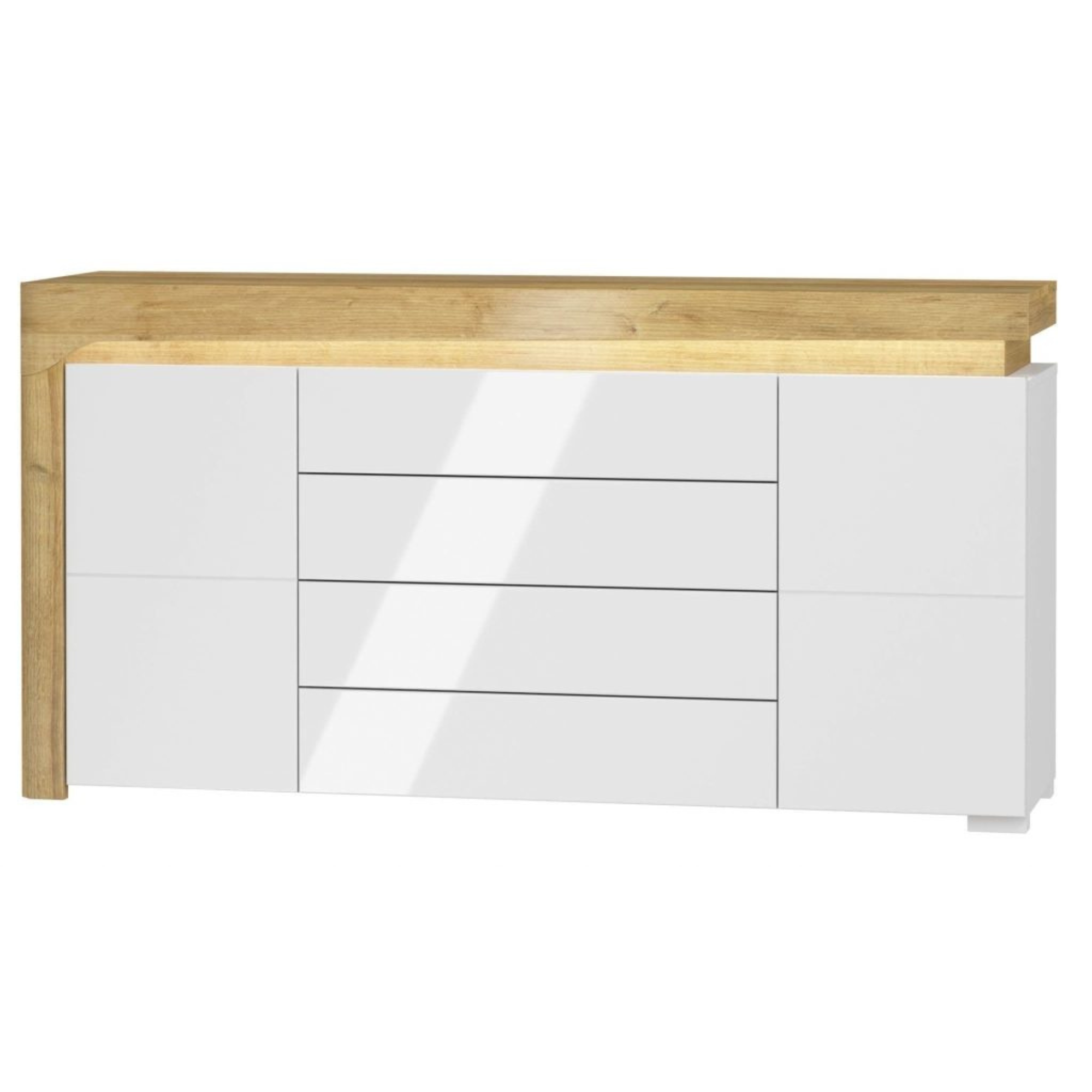 Cadillac Oak Effect And White Gloss 2 Door / 4 Drawer Sideboard With Lights - 3179