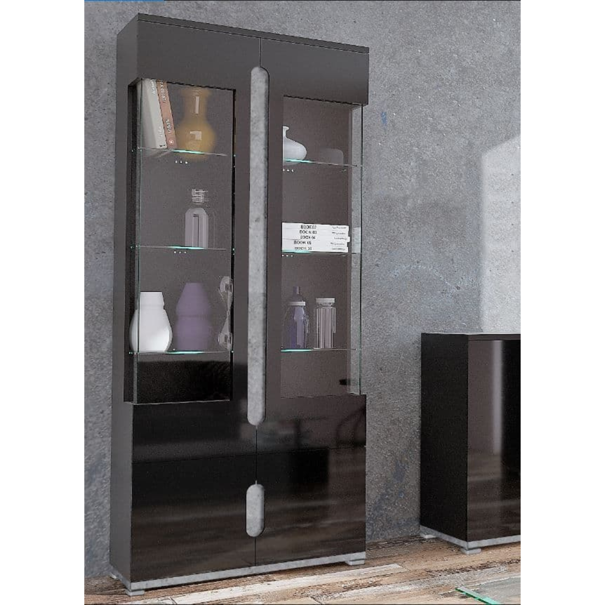 Elise Black High Gloss And Grey Display Cabinet T02