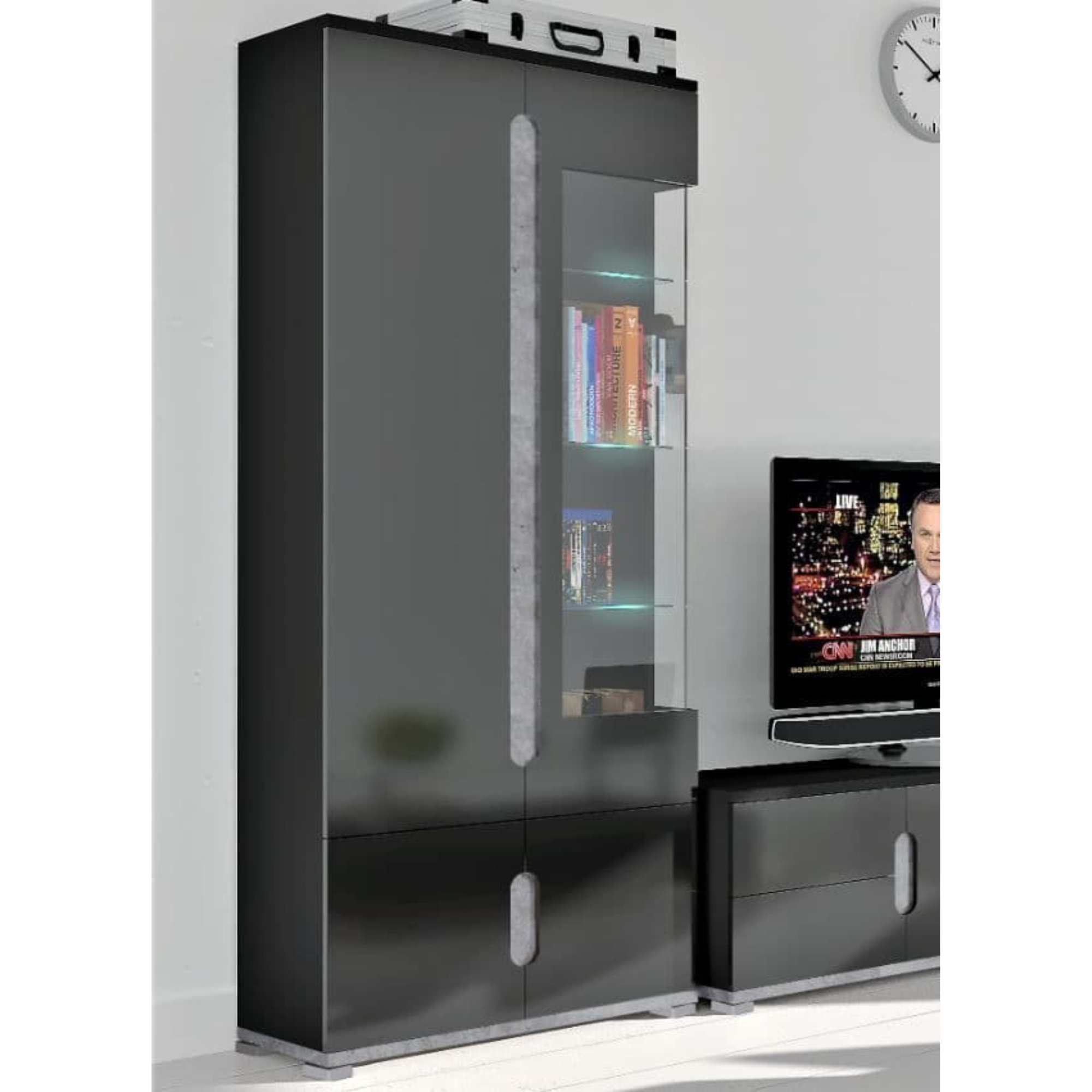 Elise Black High Gloss And Grey 1 Glass Door Display Cabinet T22