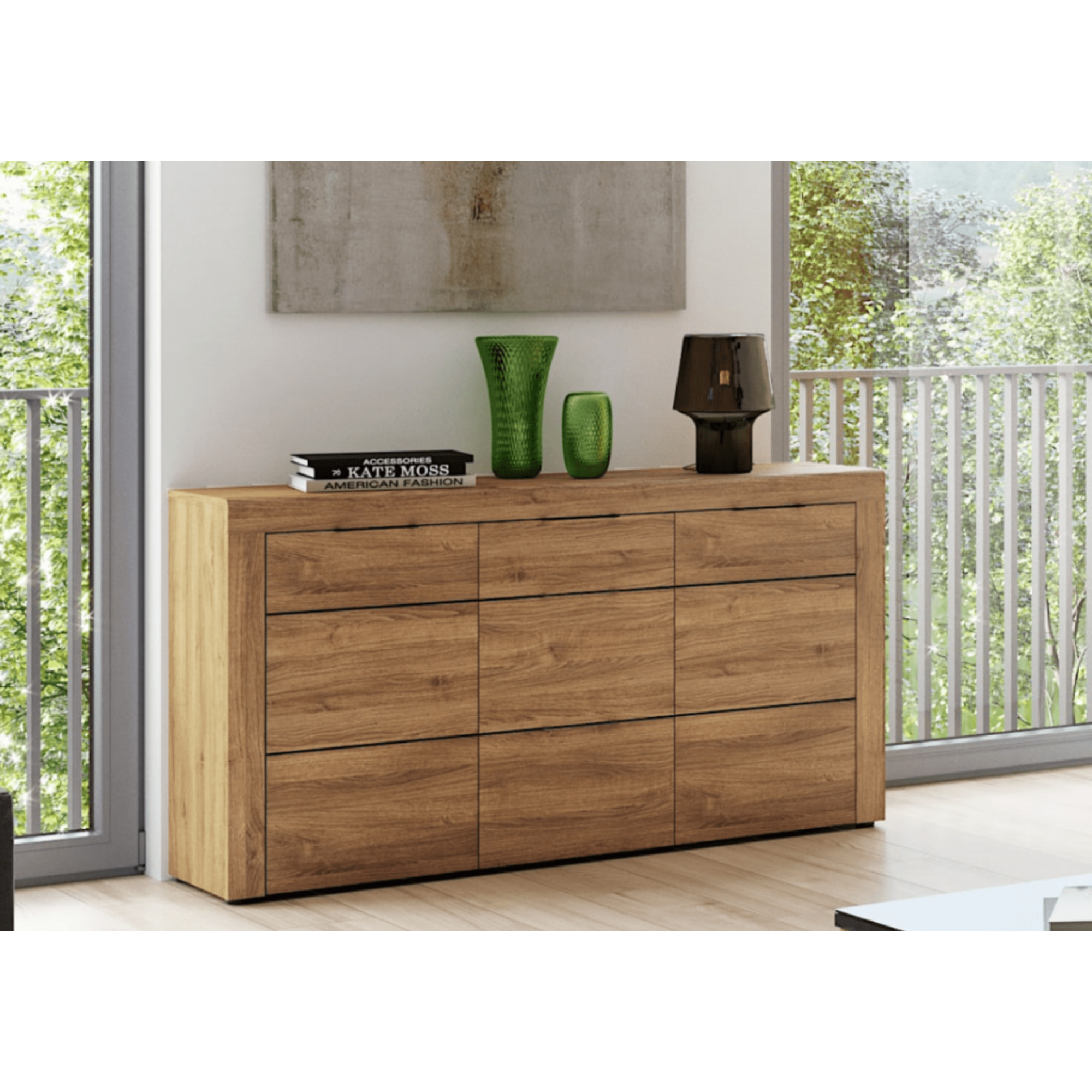 Camar Large Oak Effect 3 Drawer Sideboard K45 - 2706