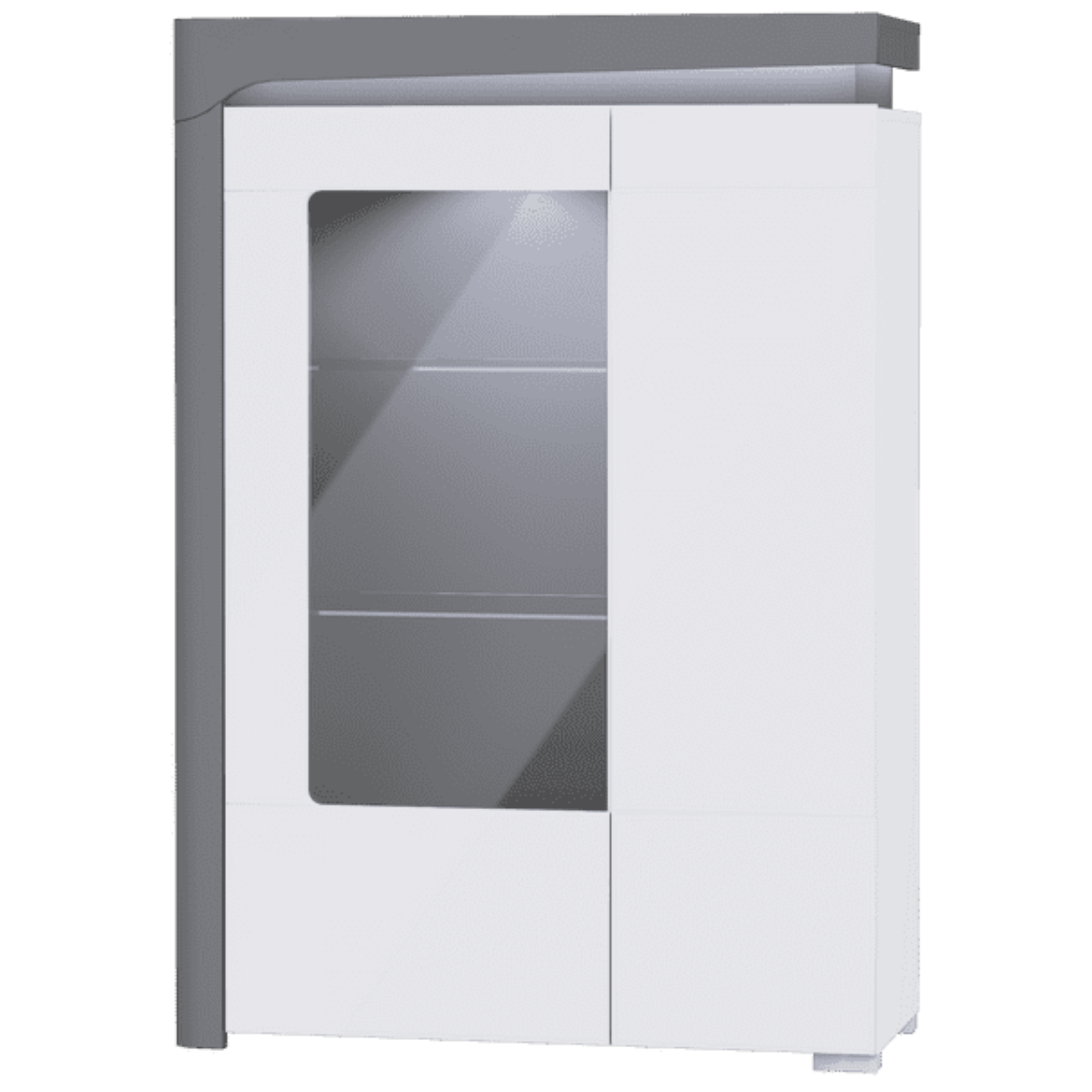 Athens Grey And White Gloss RIGHT Display Cabinet with Glass Door and LED Lights - 3165