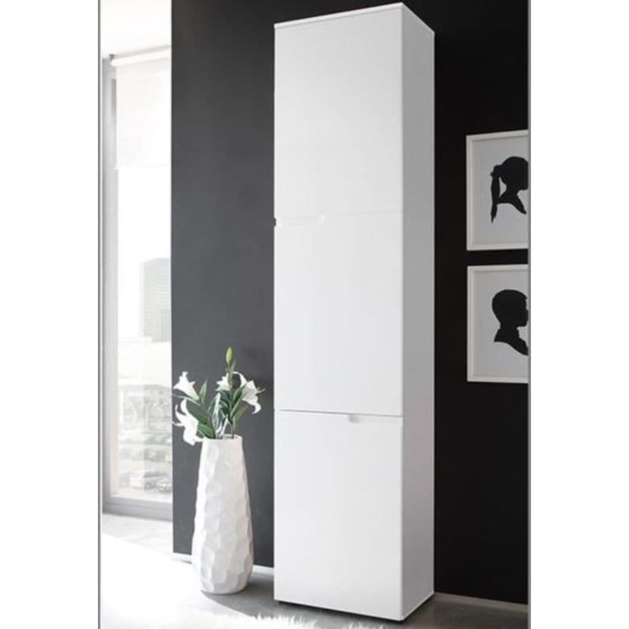 Santino Tall Narrow Bookcase with White Gloss Doors S13 - 2621