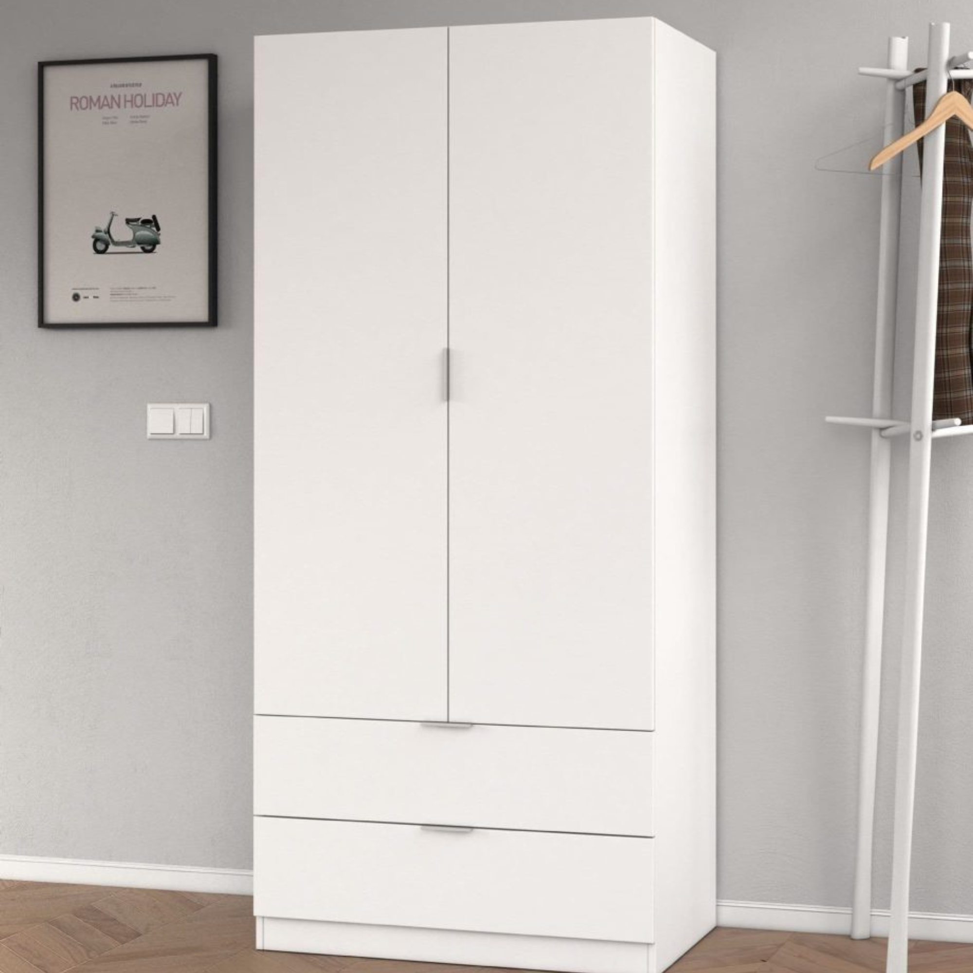 Cairo Artic White Compact 2 Door 2 Drawer Space-Saving Wardrobe LCX222O - 3201