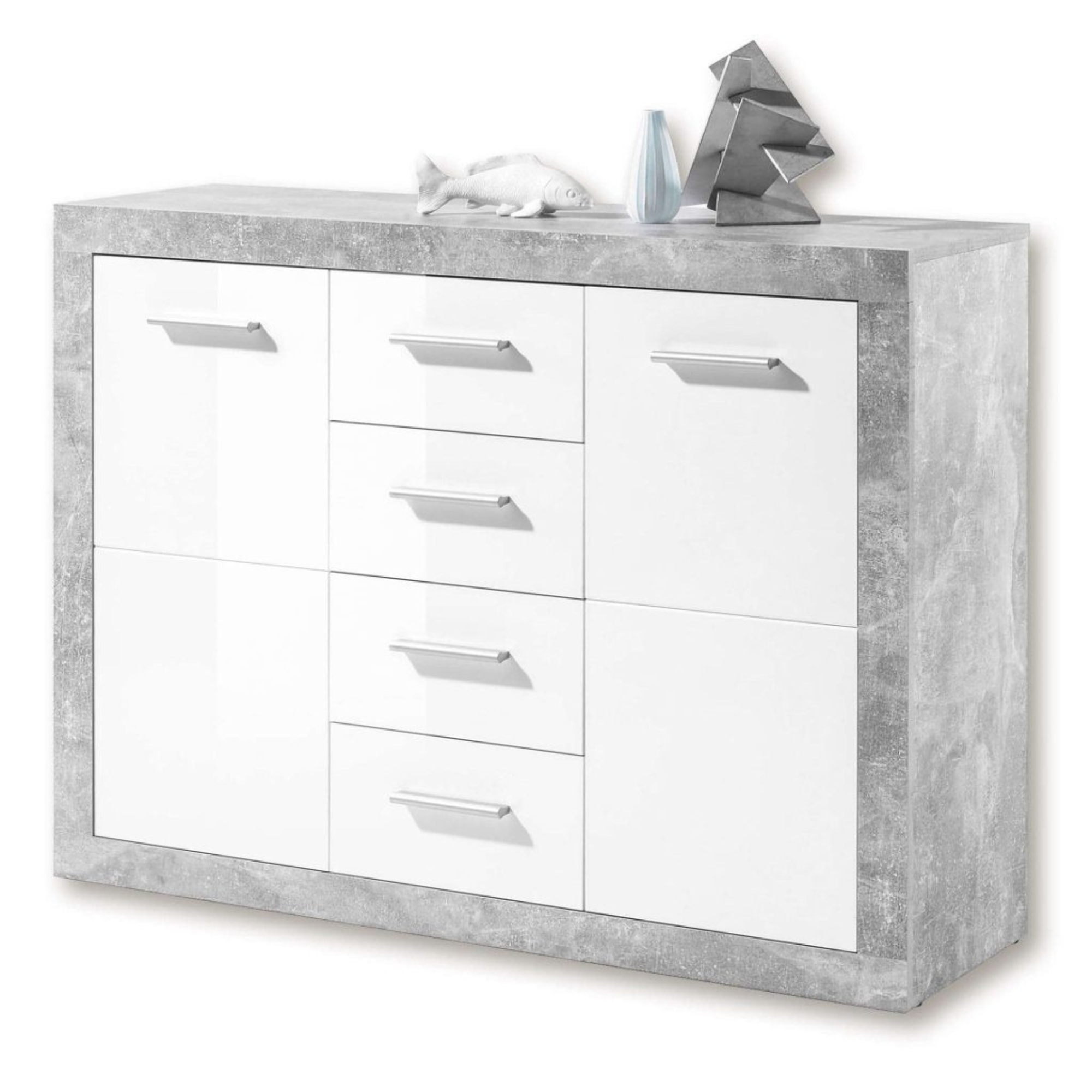 Pietra 117cm Sideboard Grey and White Gloss 2 door 4 drw - 2698