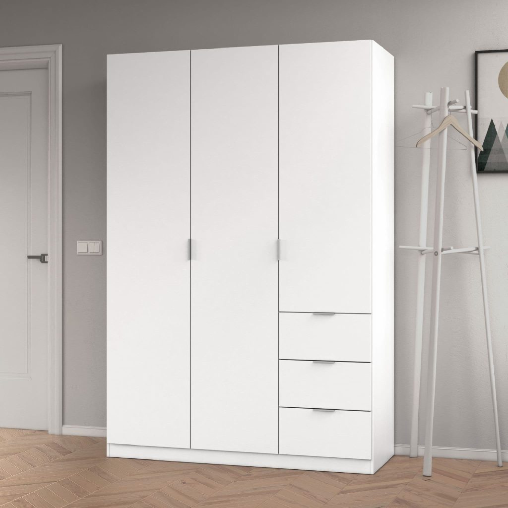 Cairo Artic White Compact 3 Door 3 Drawer 135cm Wardrobe LCX353O - 3204