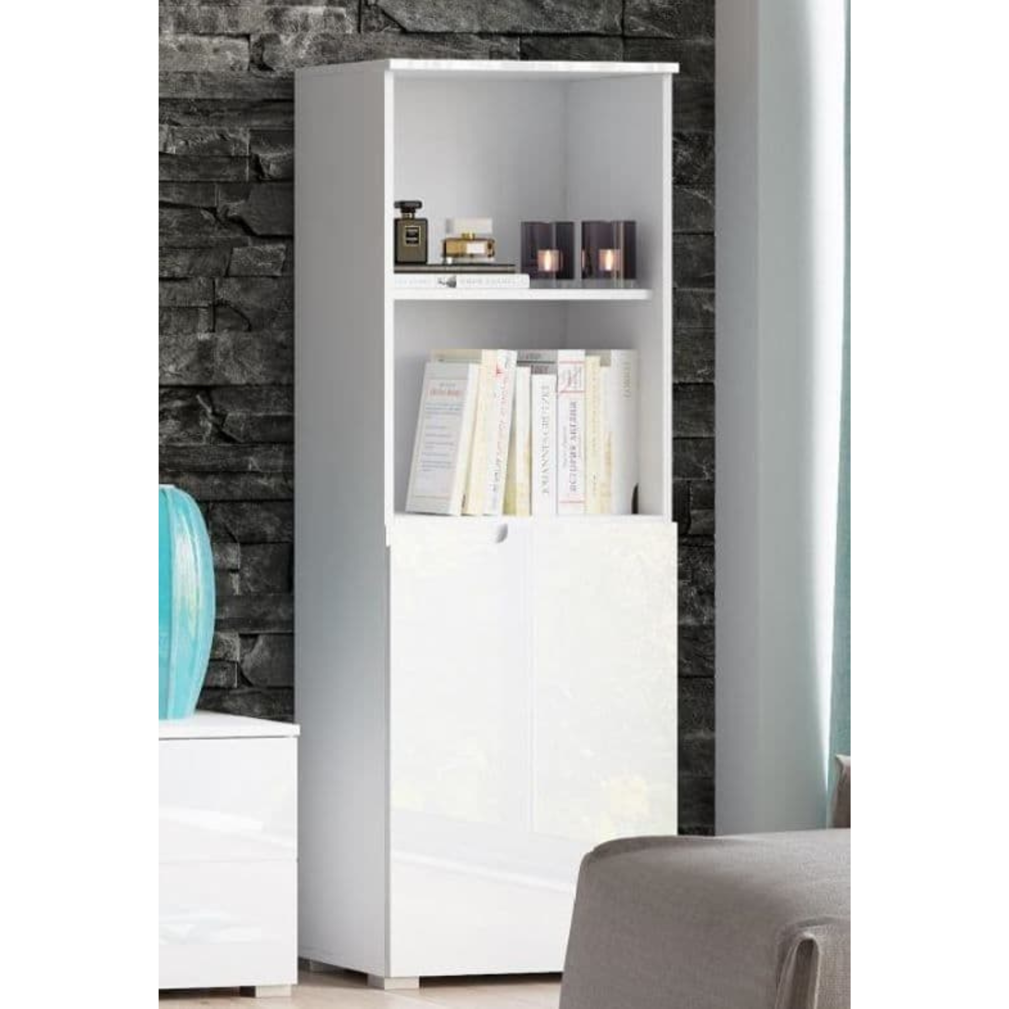 Santino White Short Narrow Bookcase - 2947