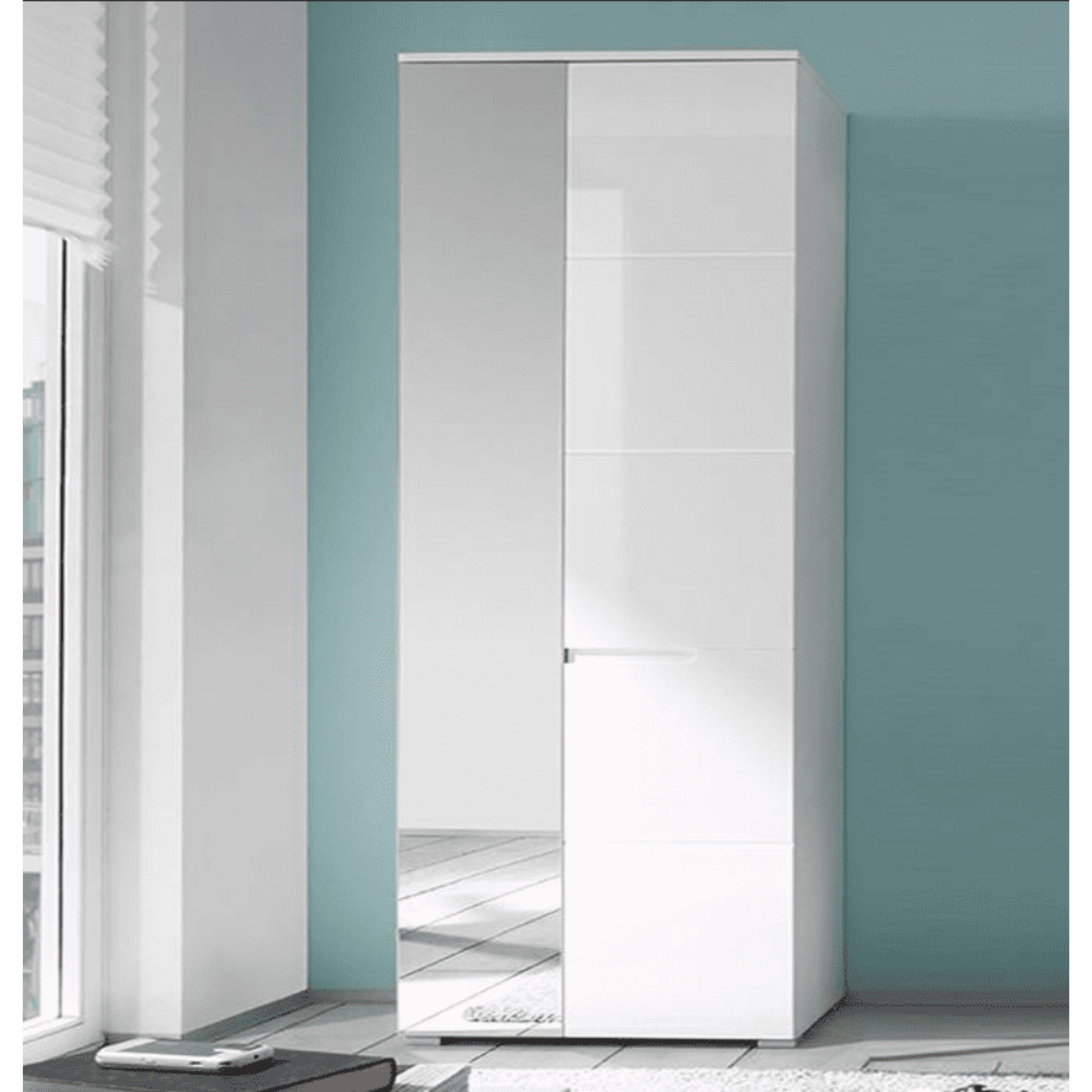 Santino White Gloss Slim Wardrobe with Mirrored Door S22 - 2643