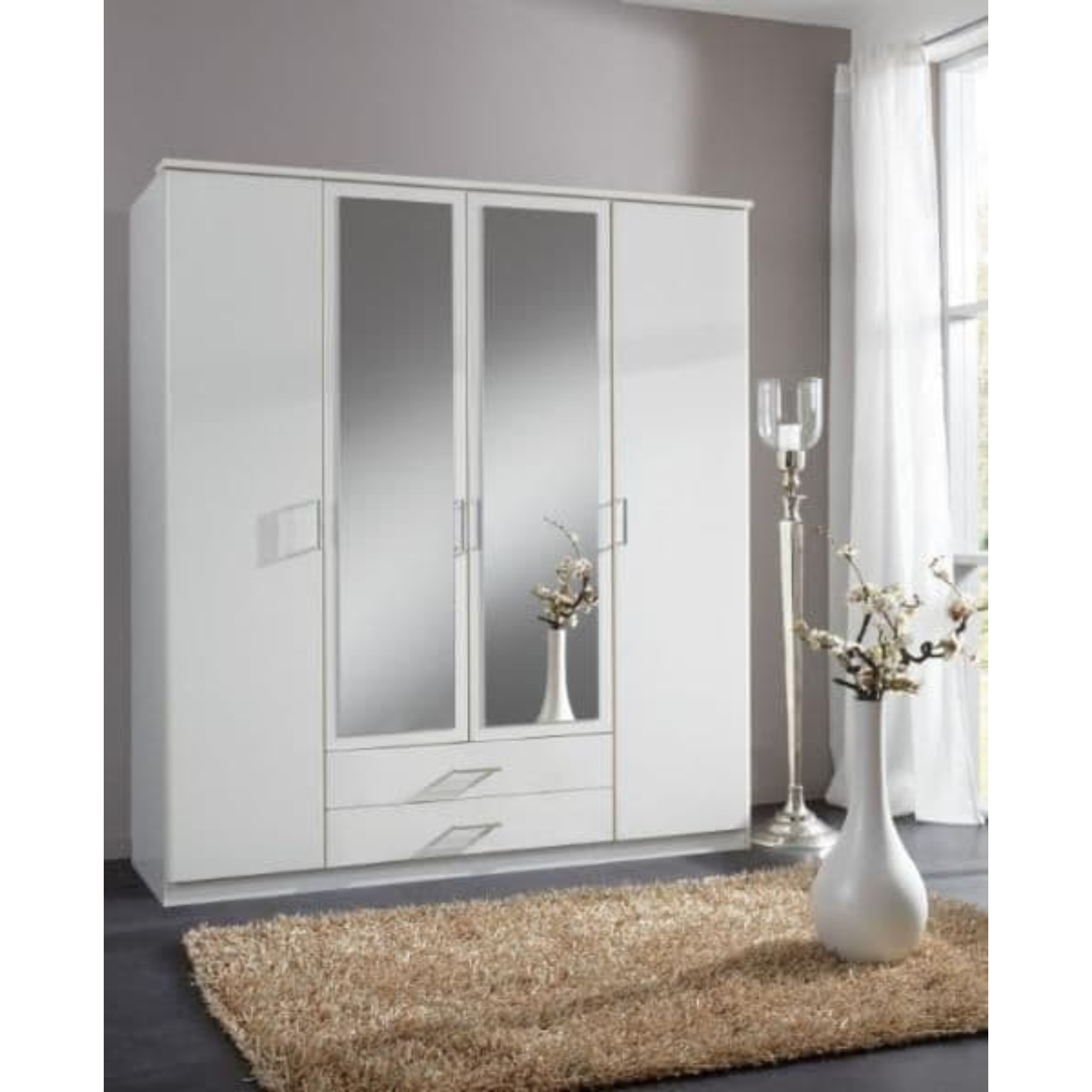 Venice Alpine White 4d 2drw Wardrobe - 2393