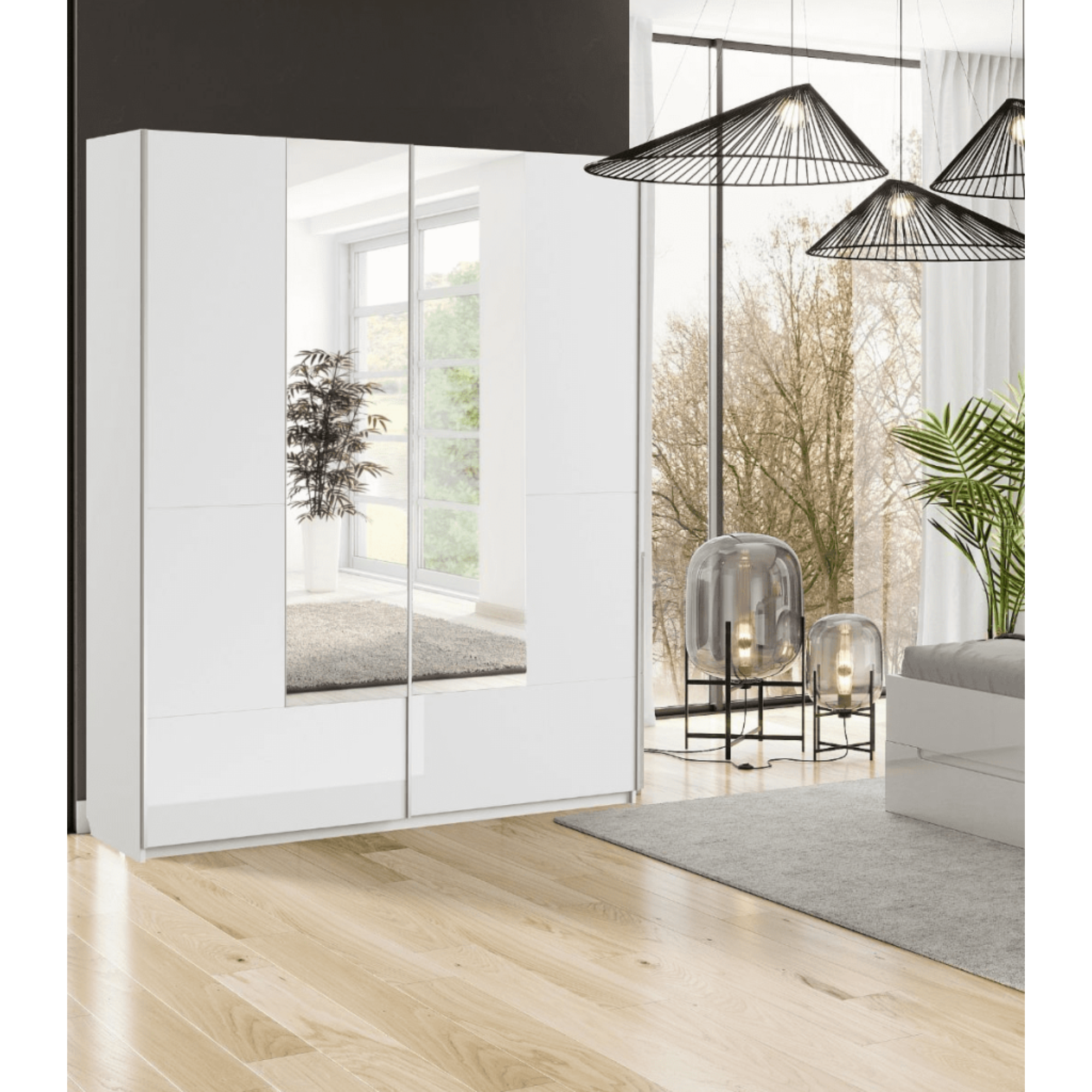 Santino White Gloss Slding Door Wardrobe With Mirrored Door S30