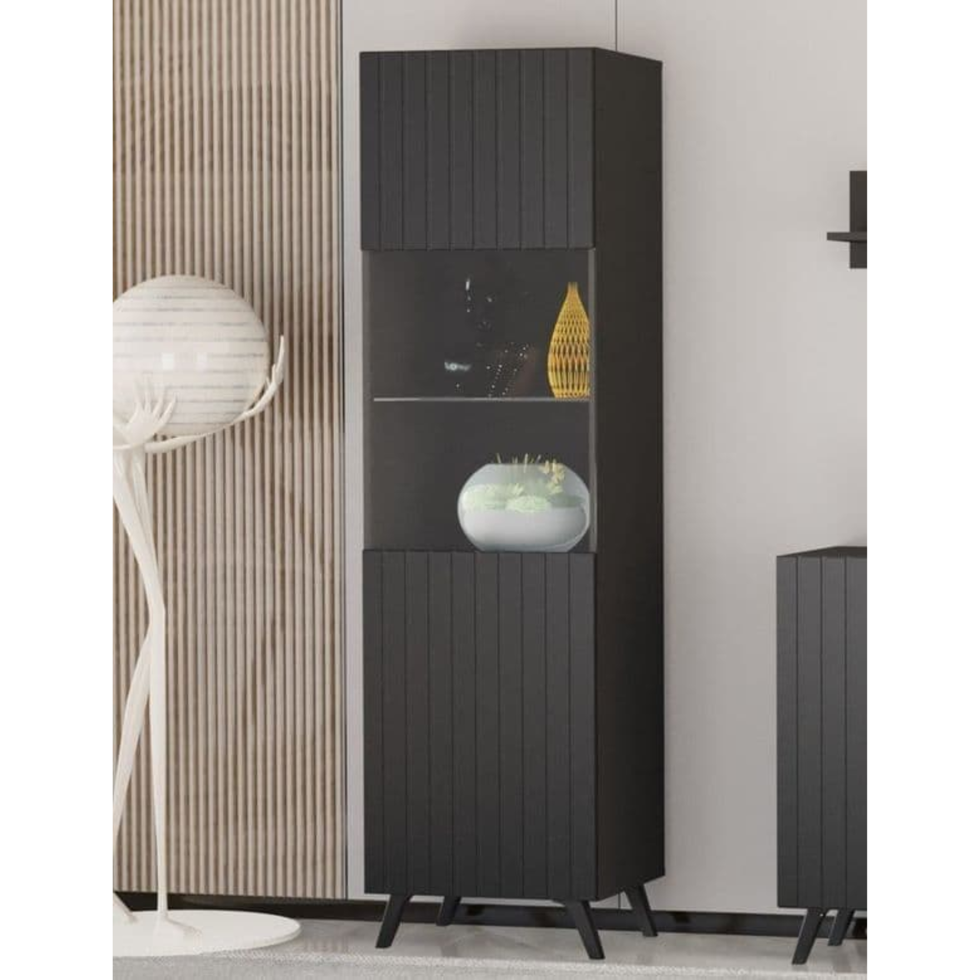 Atlantis Matte Black Tall Display Cabinet - 3183