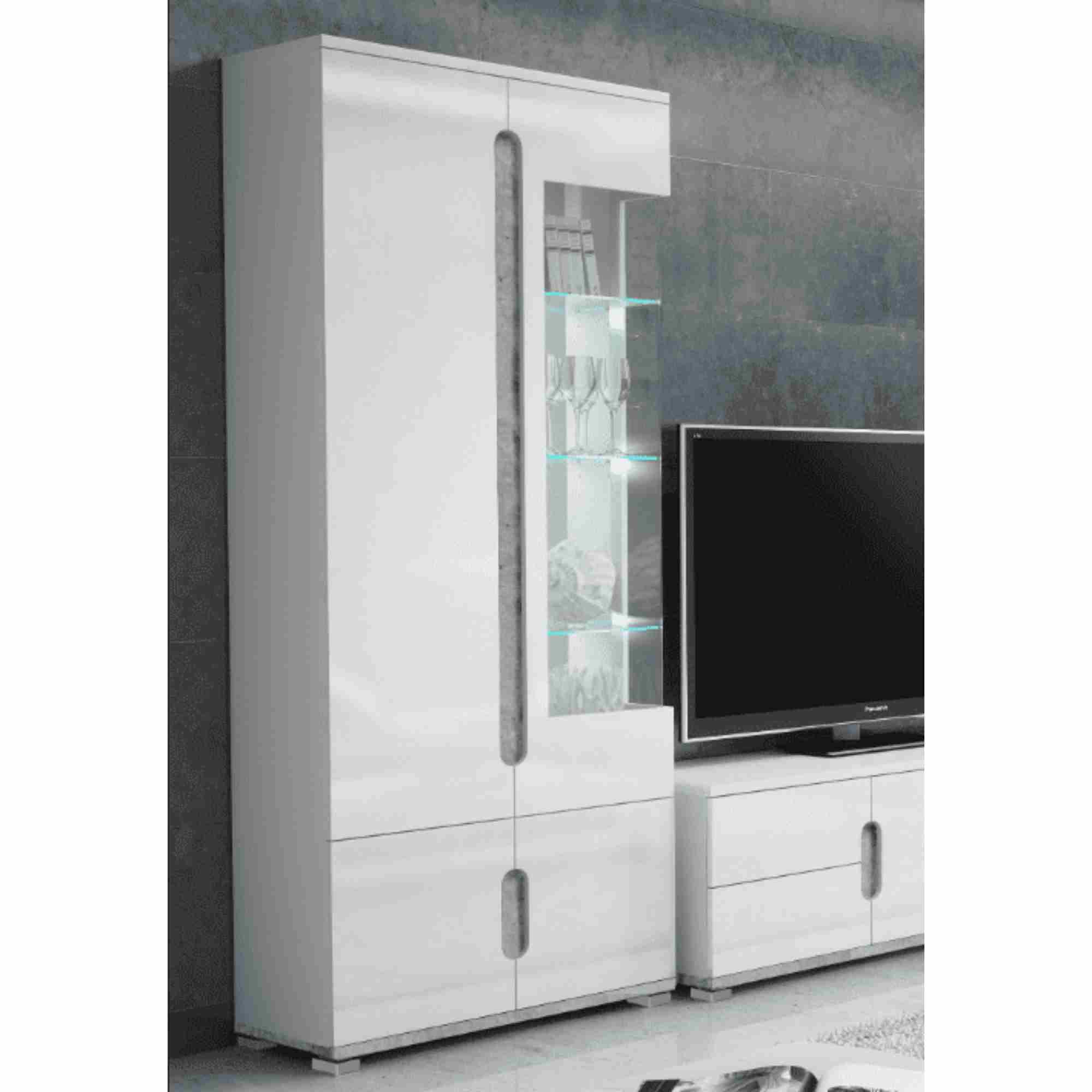 Elise White High Gloss And Grey 1 Glass Door Display Cabinet T22