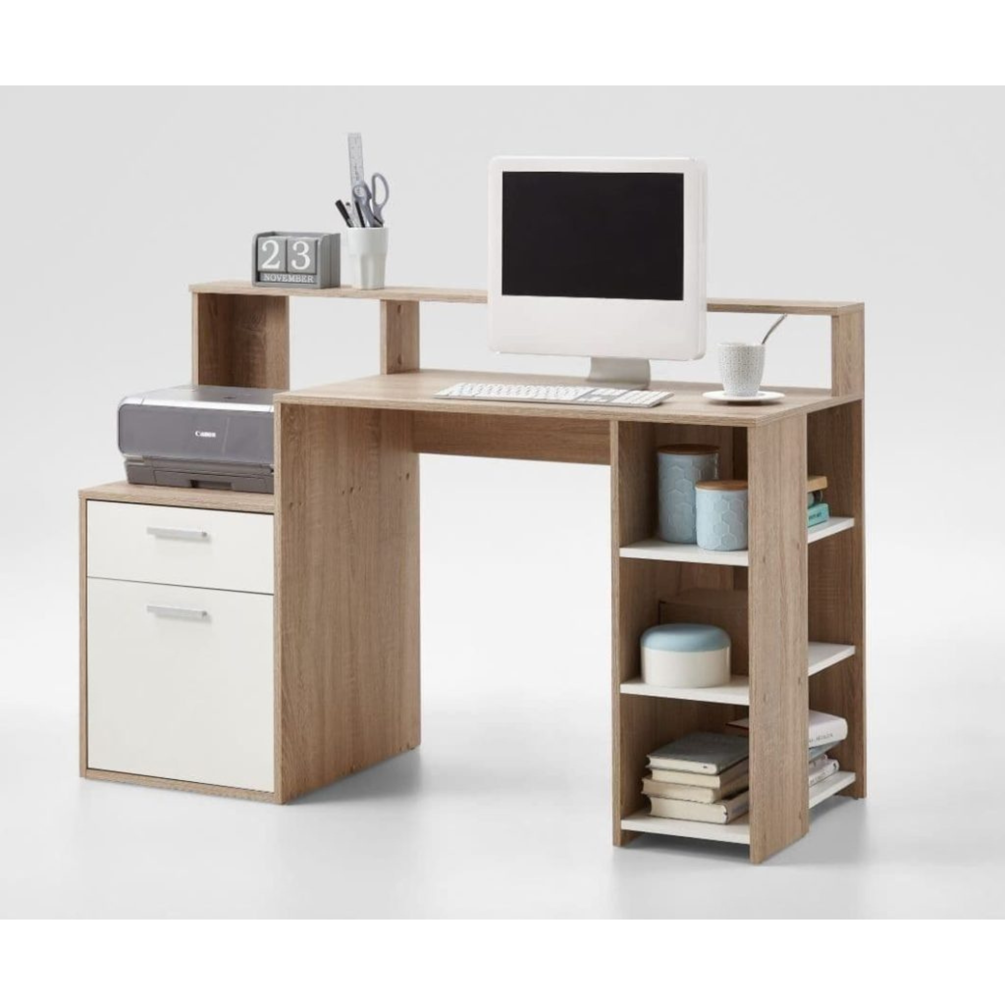 Sansa White and Oak Desk with Hutch - 3080 NEW !!!