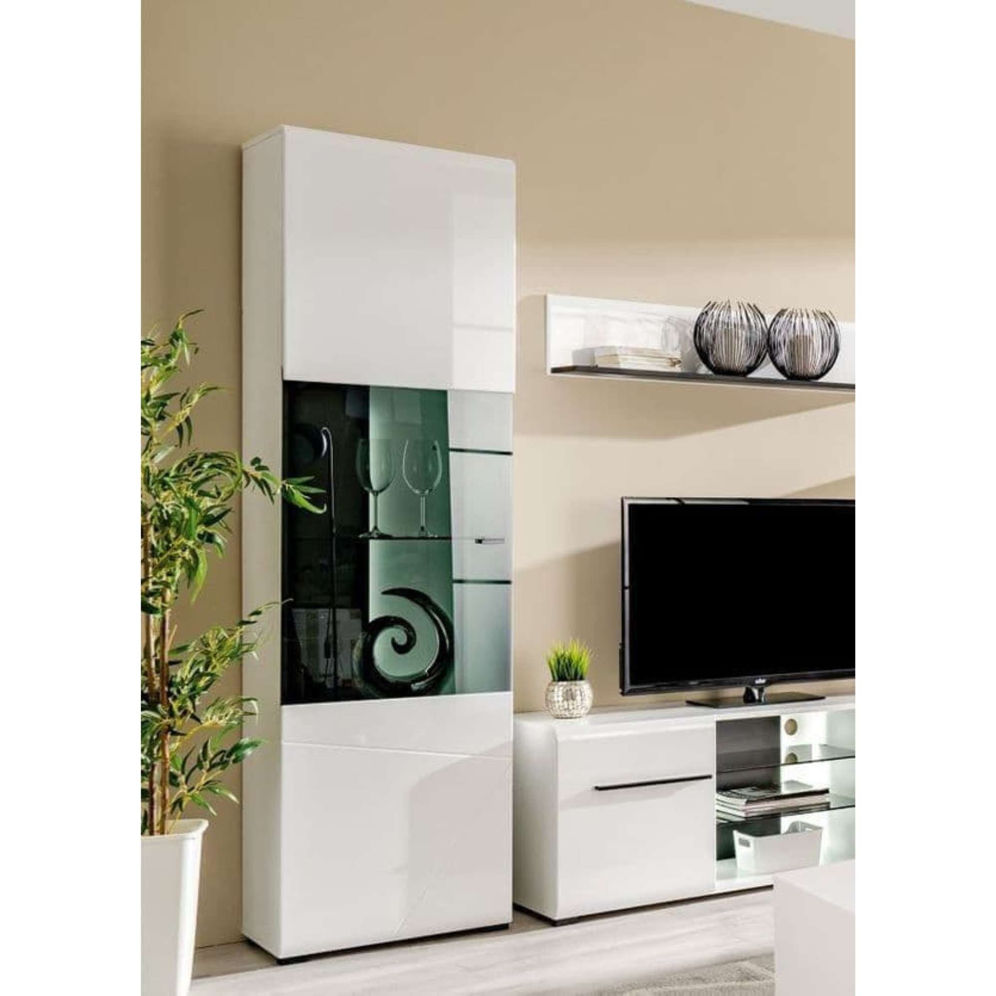 Terrento White Tall Display Cabinet - 3054