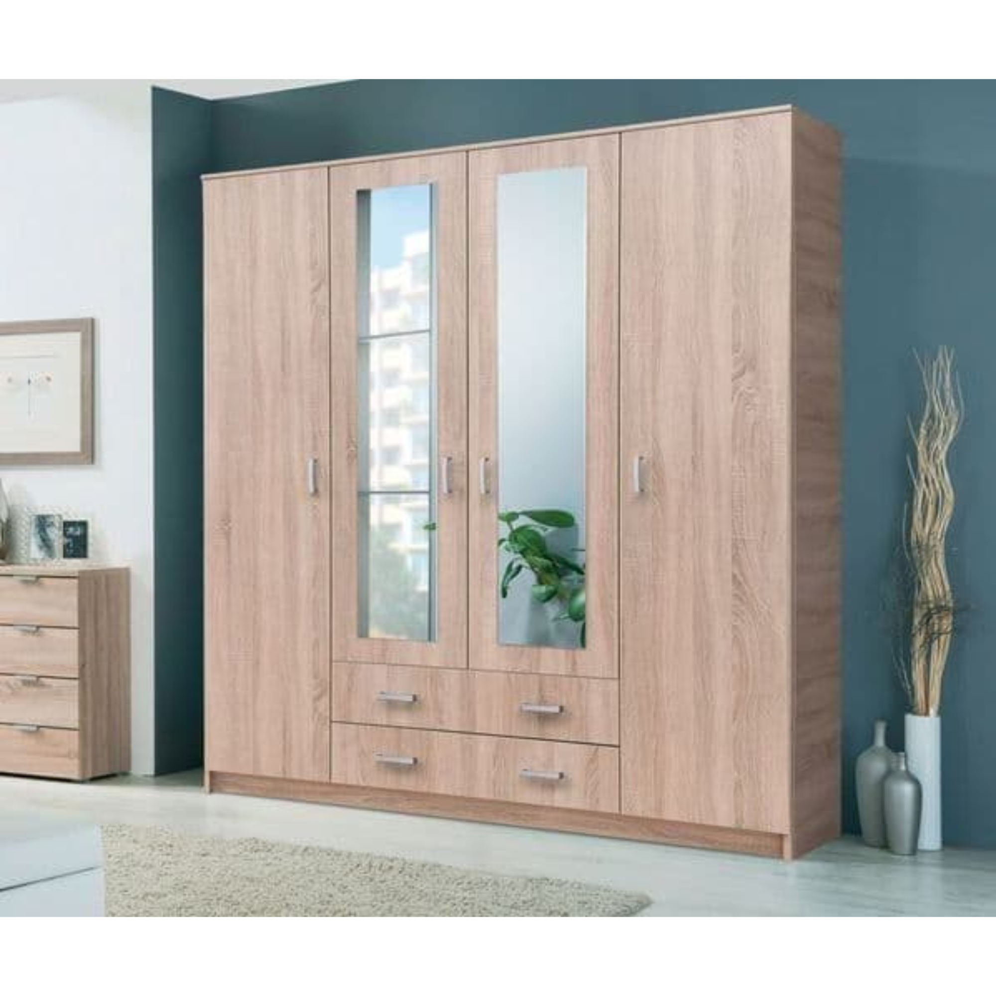 Miami Sonoma Oak Effect 4 Door 2 Drawer Wardrobe - 3123 NEW!!!