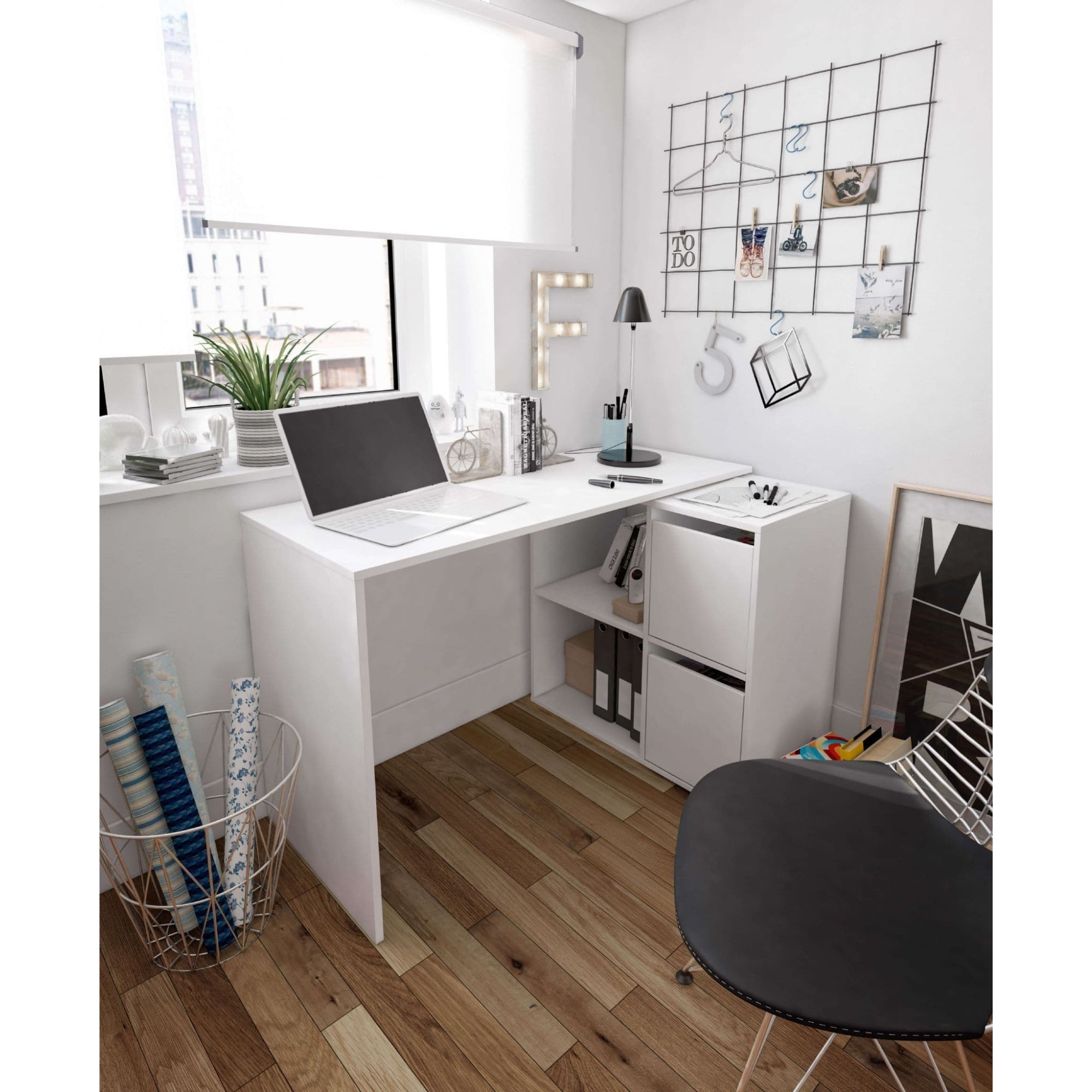 Athena White Reversible Desk with Storage - 2933