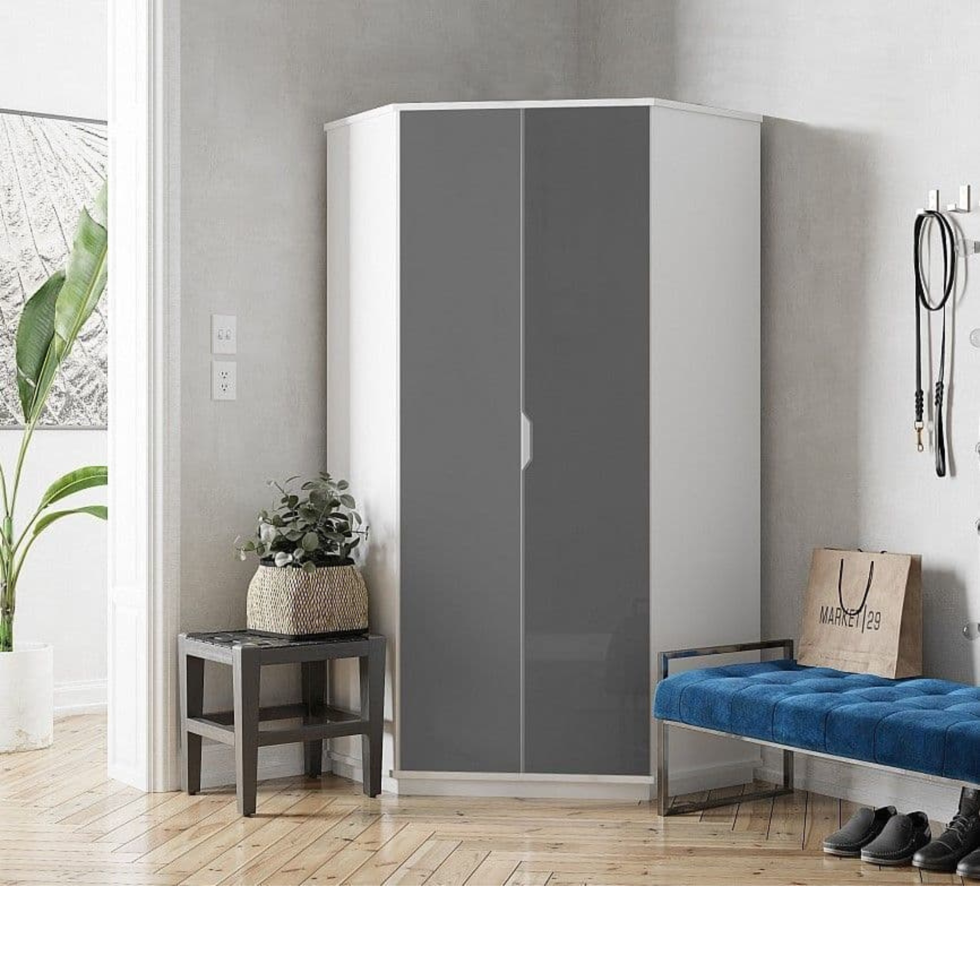 Santino Grey And White Corner Wardrobe - 2944