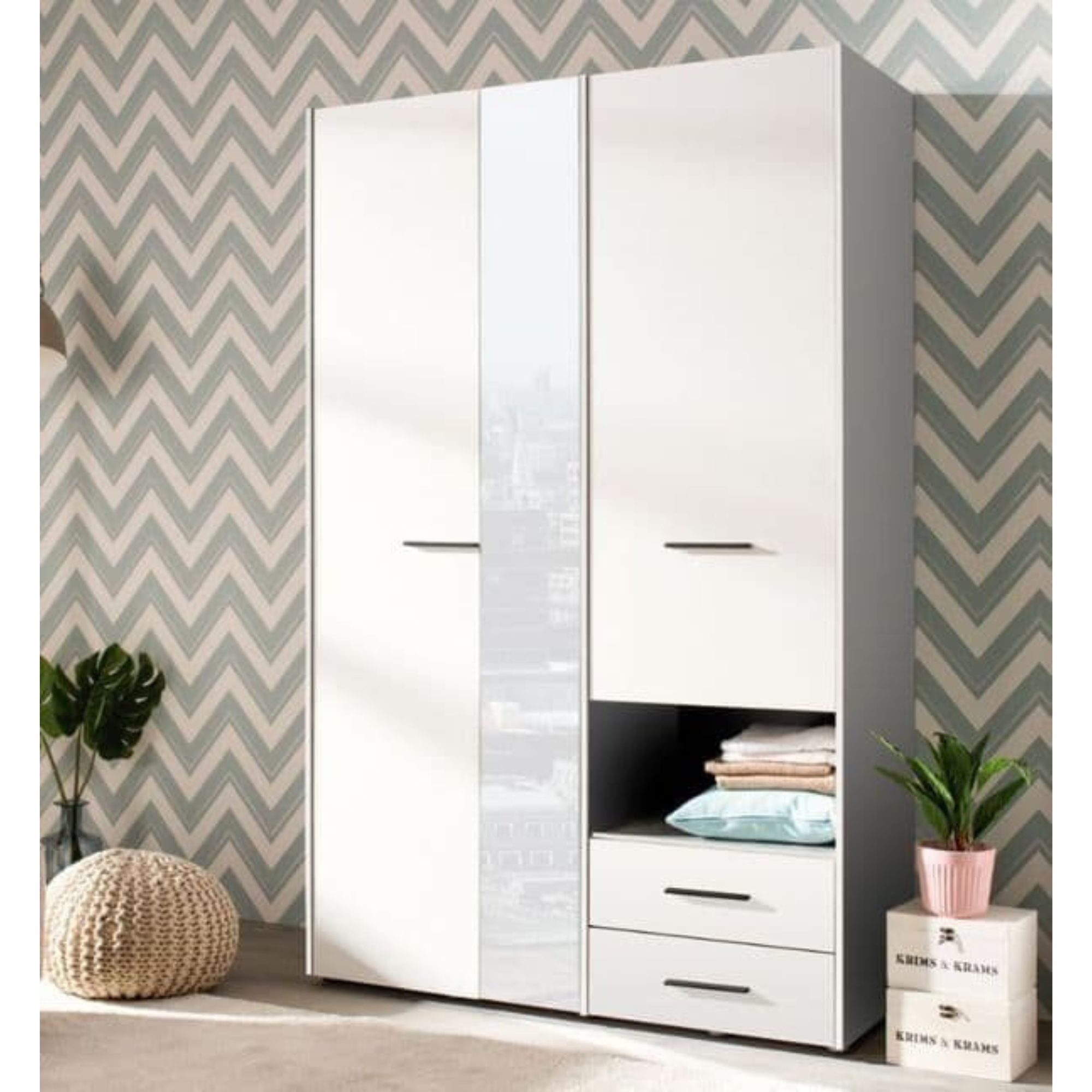 Limone White 3 Door Wardrobe - 3041