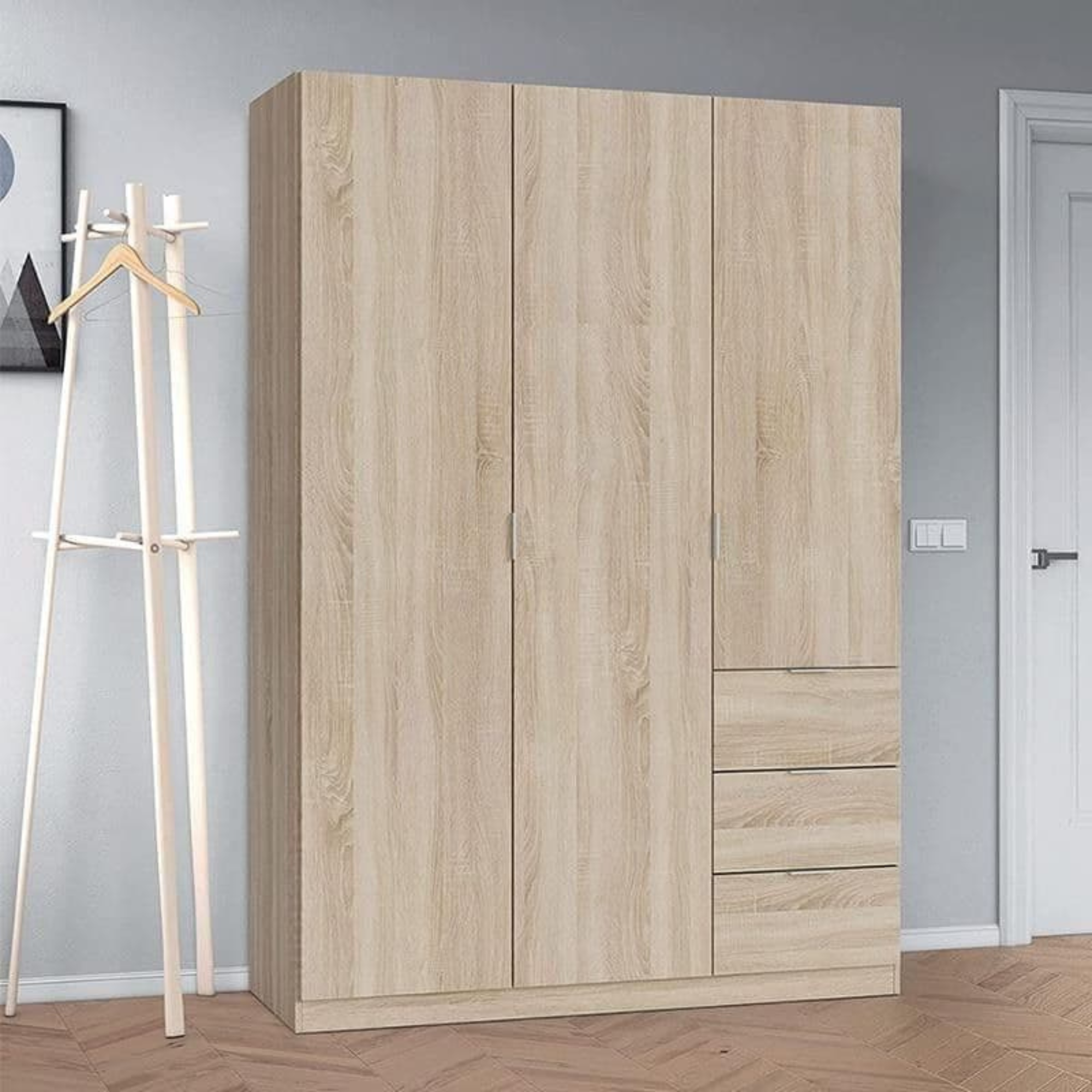 Cairo Oak Effect Compact 3 Door 3 Drawer 135cm Wardrobe LCX353F - 3205