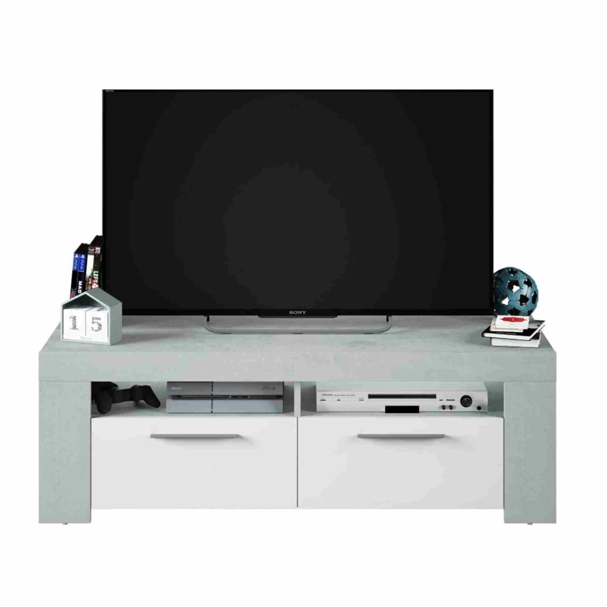 Curro White Gloss and Grey TV Cabinet Entertainment Unit - 2905