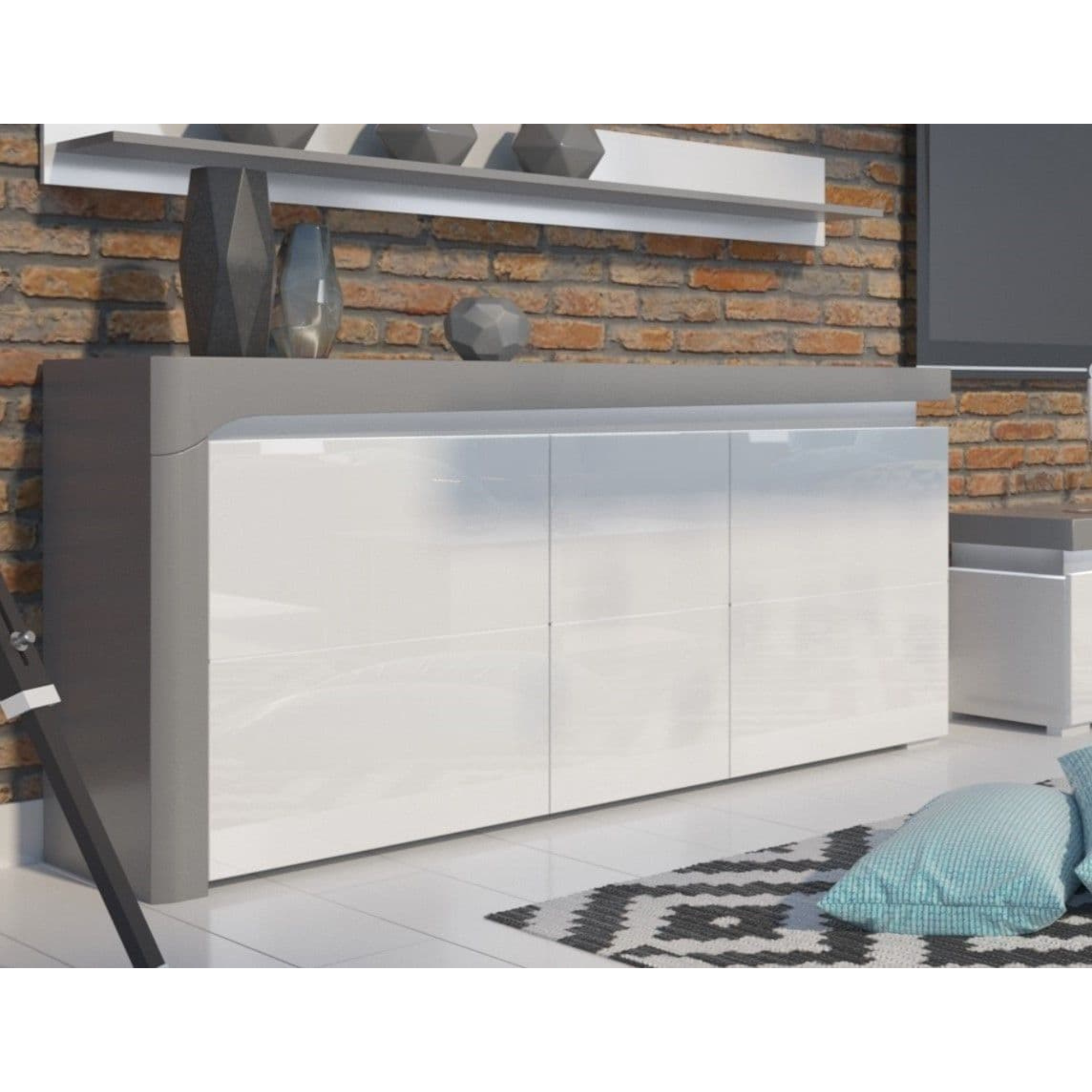 Athens Grey and White Gloss 3 Door Sideboard With Lights - 3168