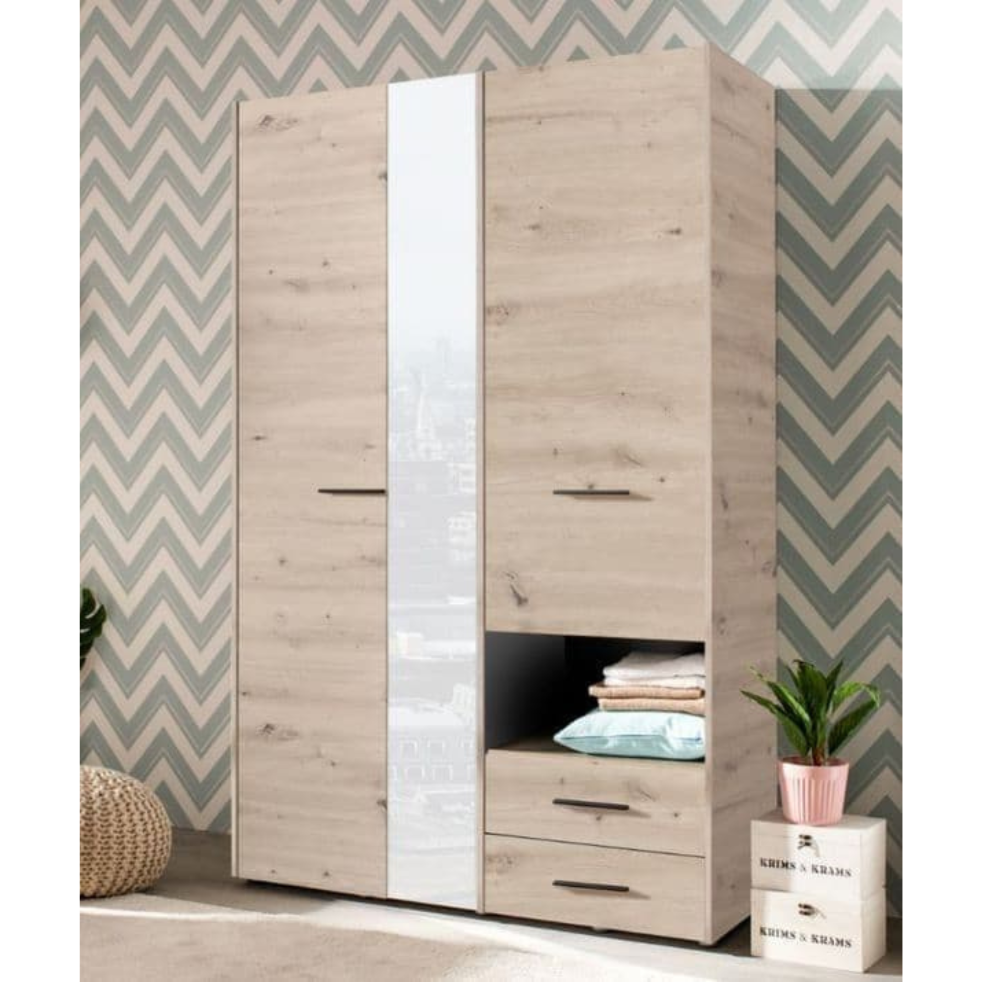 Limone Grey Oak 3 Door Wardrobe - 3042