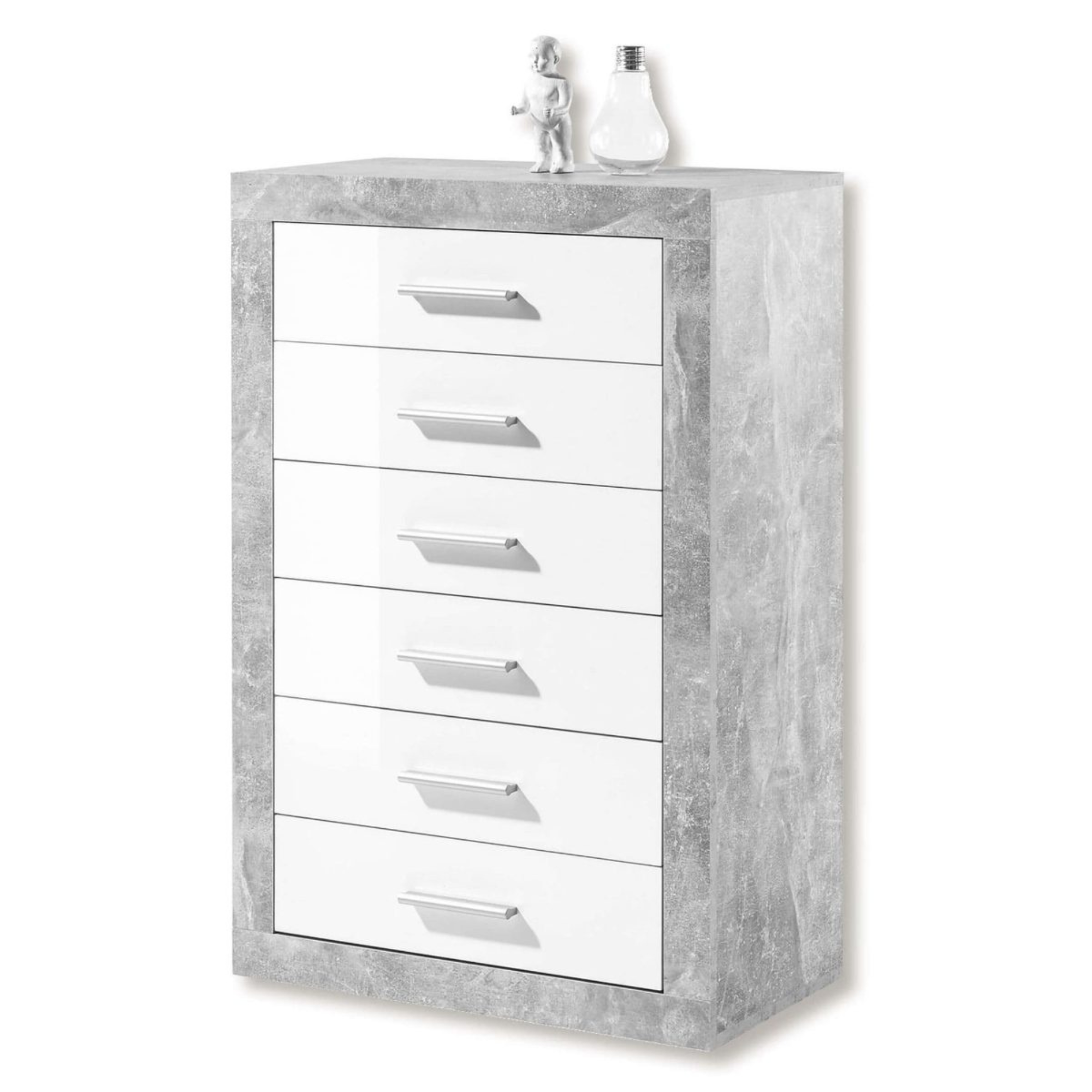 Pietra Tallboy Chest of Drawers Grey and White Gloss 6 DRW - 2705