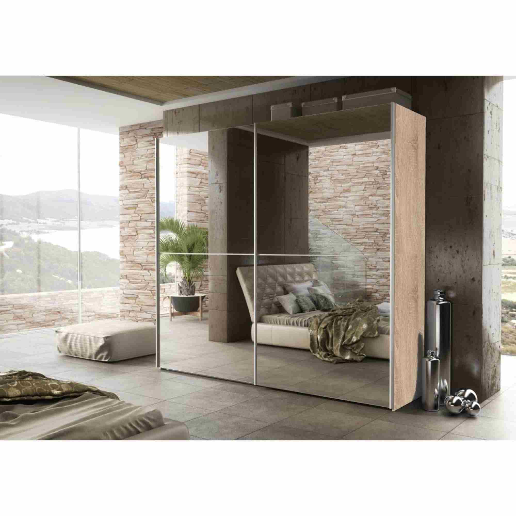 Florence Oak Effect And Full Mirrored 240cm Sliding Door Wardrobe P8DSMLBL