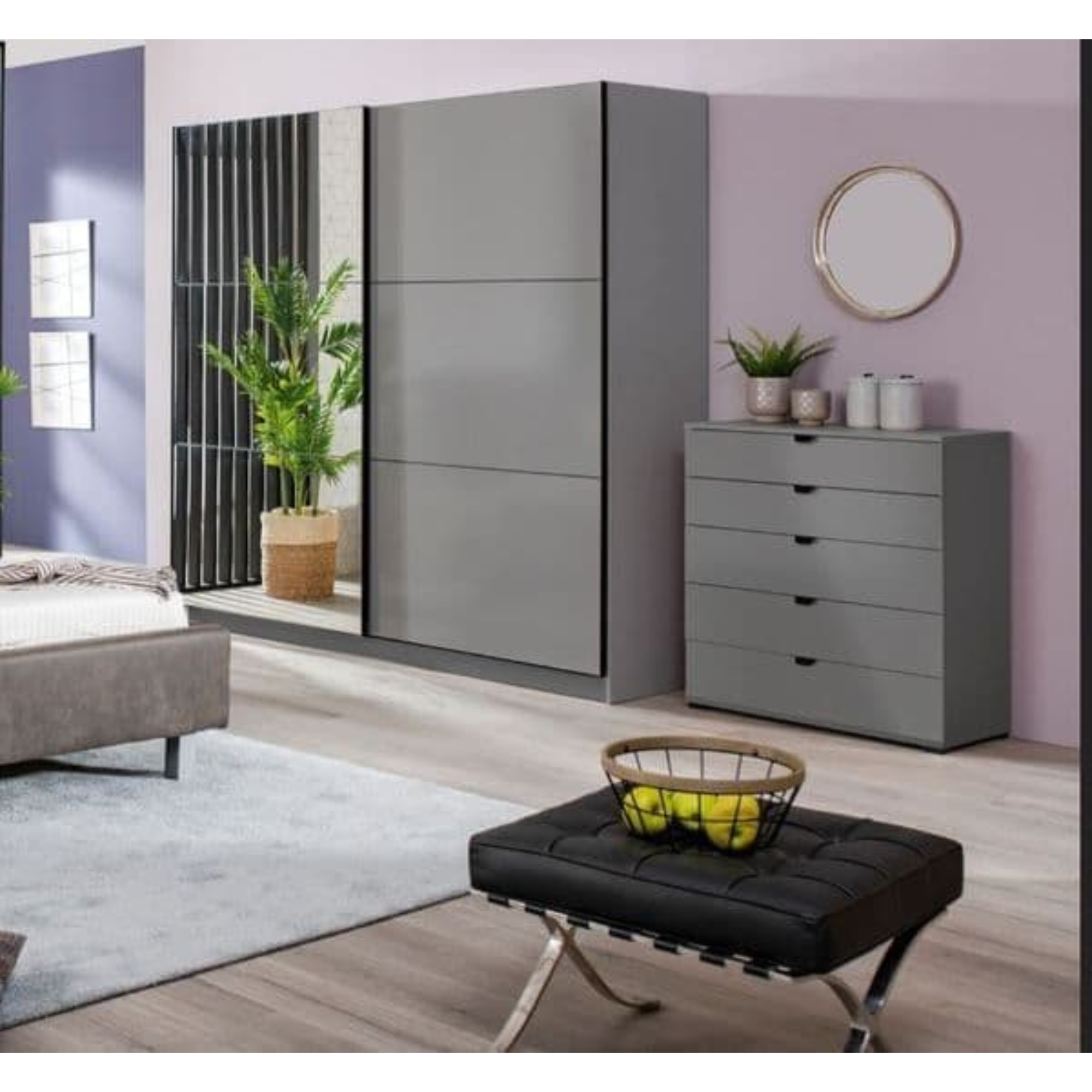 Valentina Grey 220cm Sliding Wardrobe with Mirror - 3046