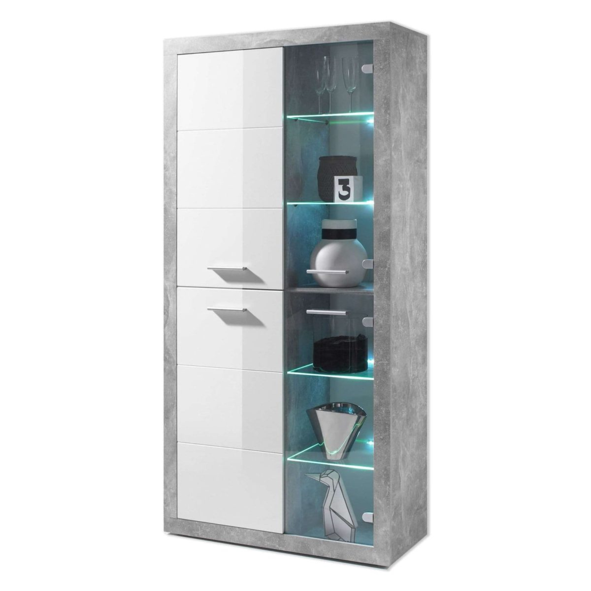 Pietra Tall Display Cabinet in Grey and White Gloss - 2703