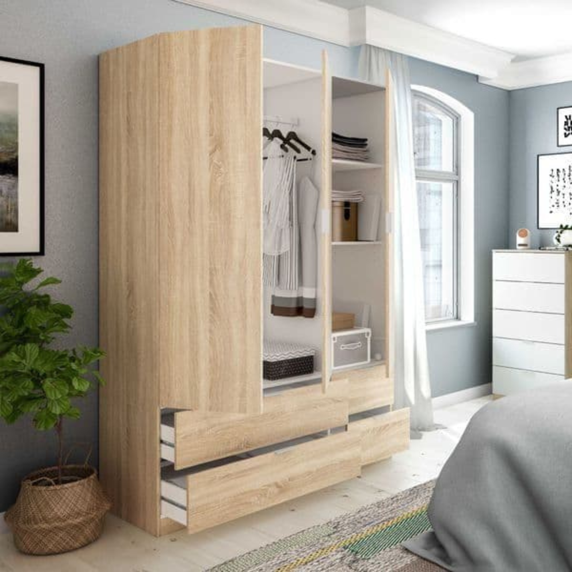 Cairo Oak Effect Compact 3 Door 4 Drawer 135cm Wardrobe LCX453F - 3206