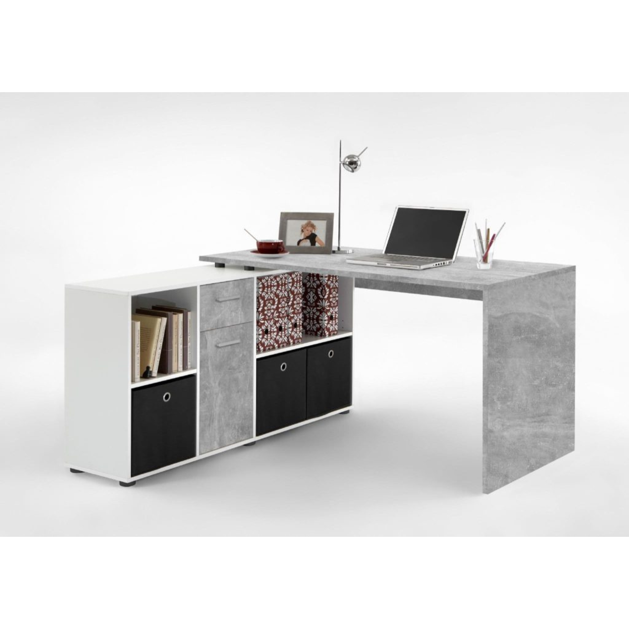 Luiz Concrete Grey and White Corner Desk - 2644