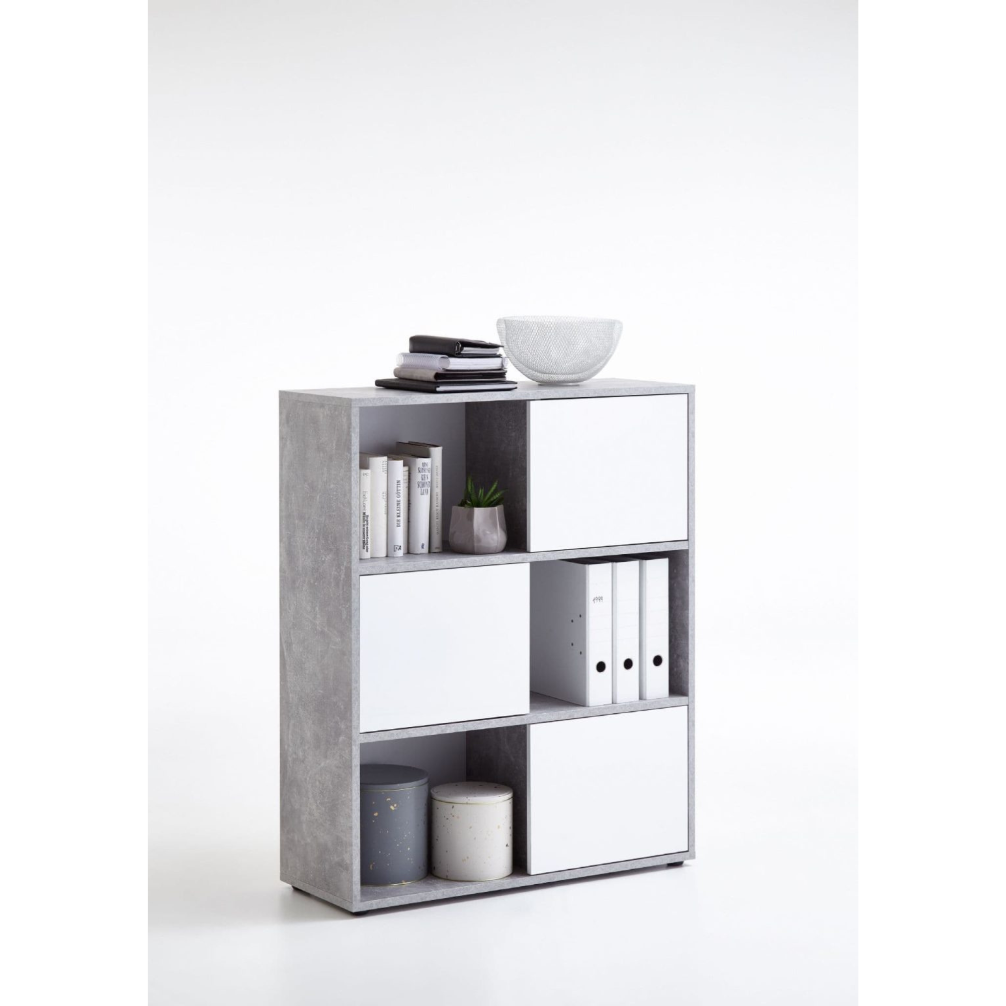 Luiz Concrete Grey and White Short Bookcase - 2646