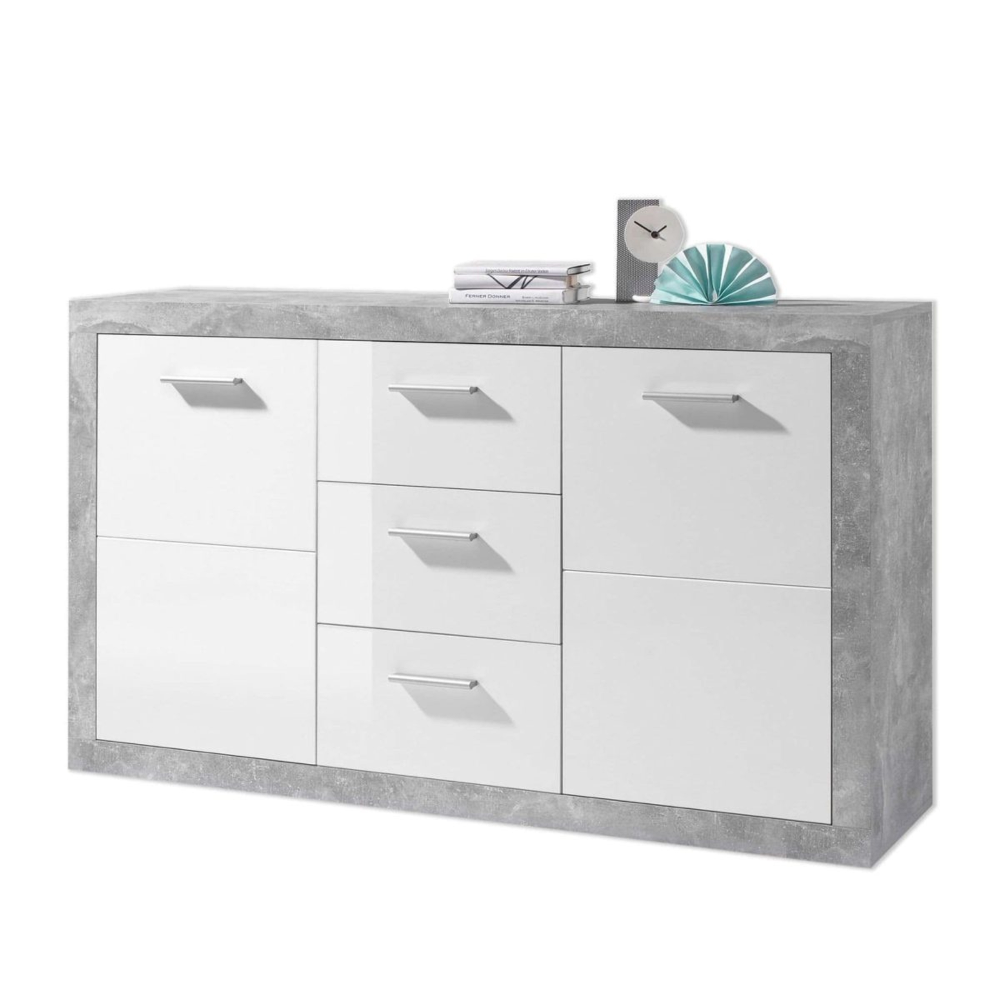 Pietra Large Sideboard Grey and White Gloss 2 DOOR, 3 DRW - 2697