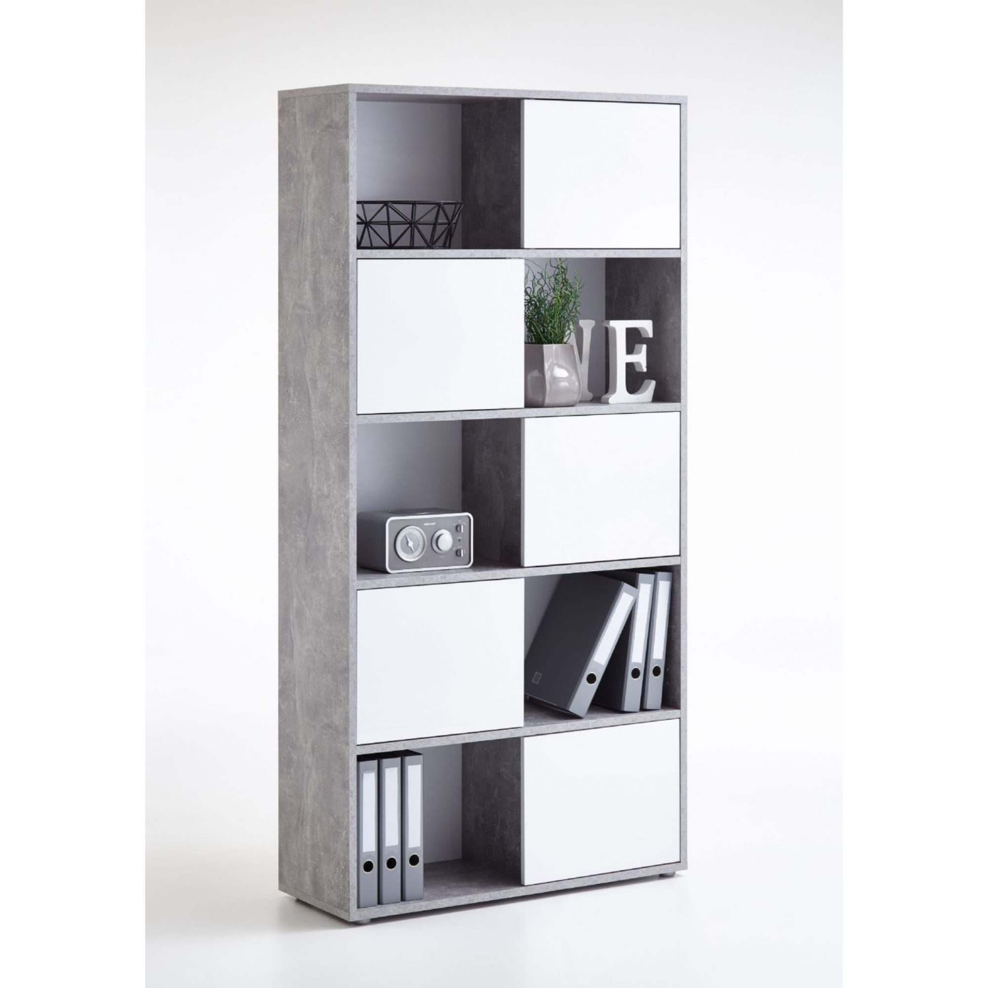 Luiz Concrete Grey and White Tall Bookcase - 2645