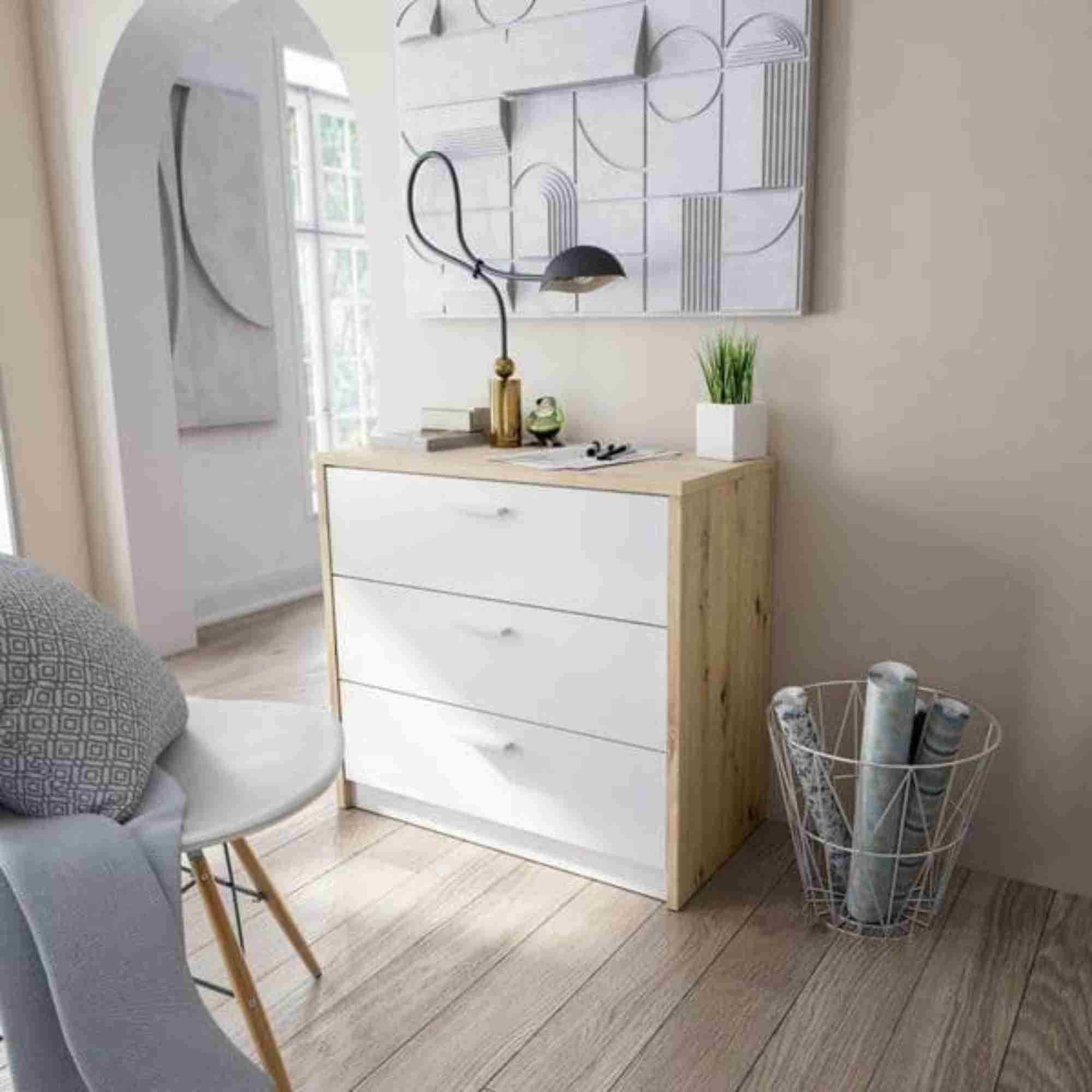 Gothenburg White and Oak Space Saving Chest of Drawer Desk - 3151