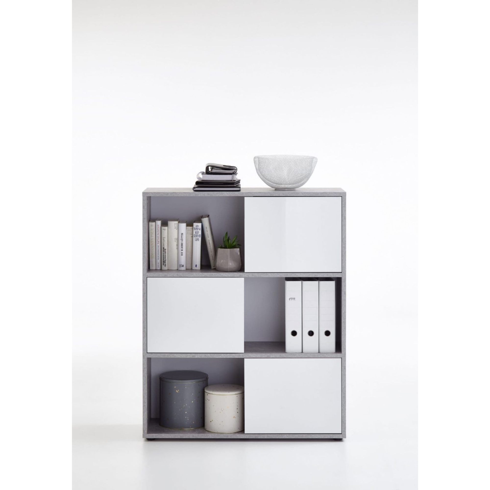 Luiz Concrete Grey and White Short Bookcase - 2646