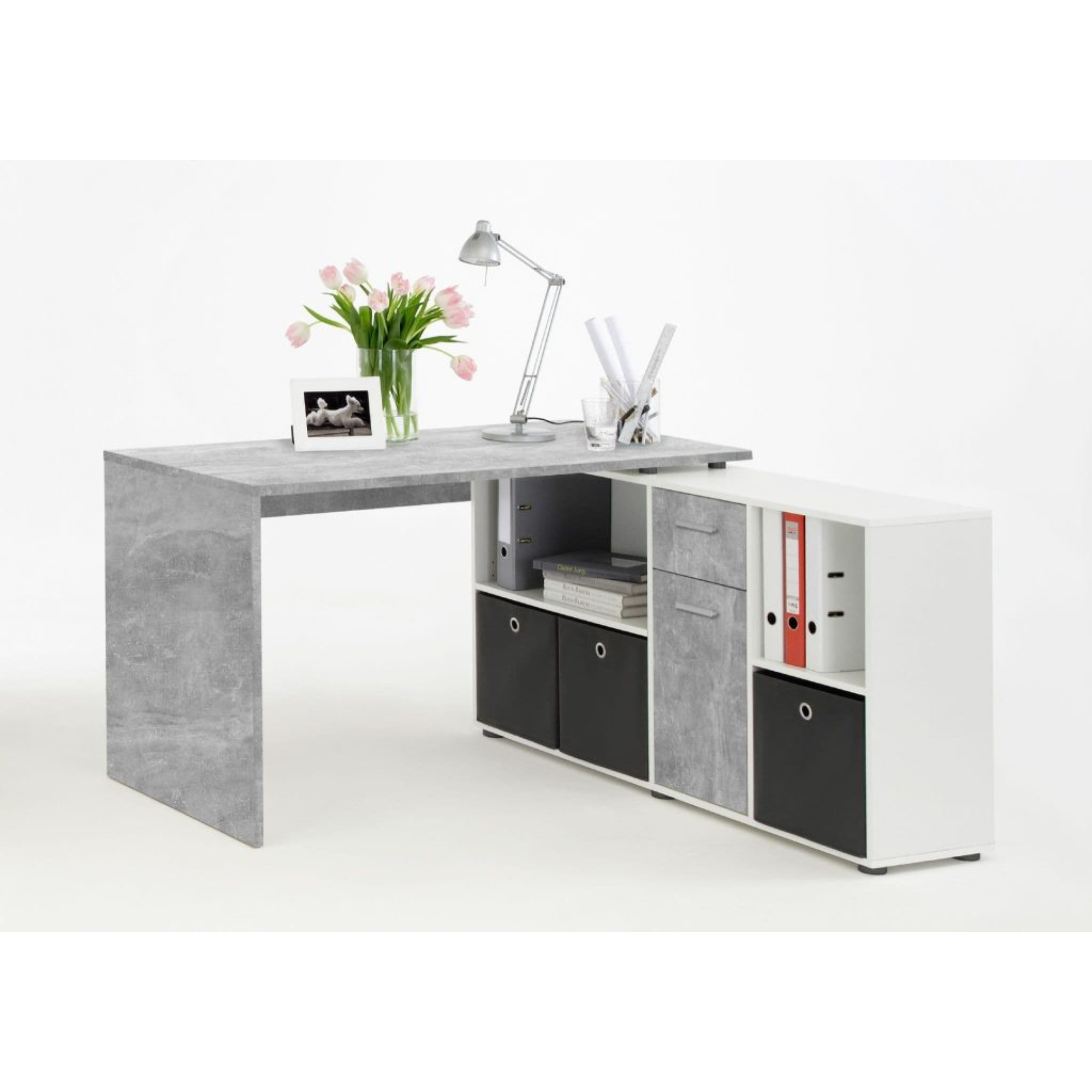 Luiz Concrete Grey and White Corner Desk - 2644