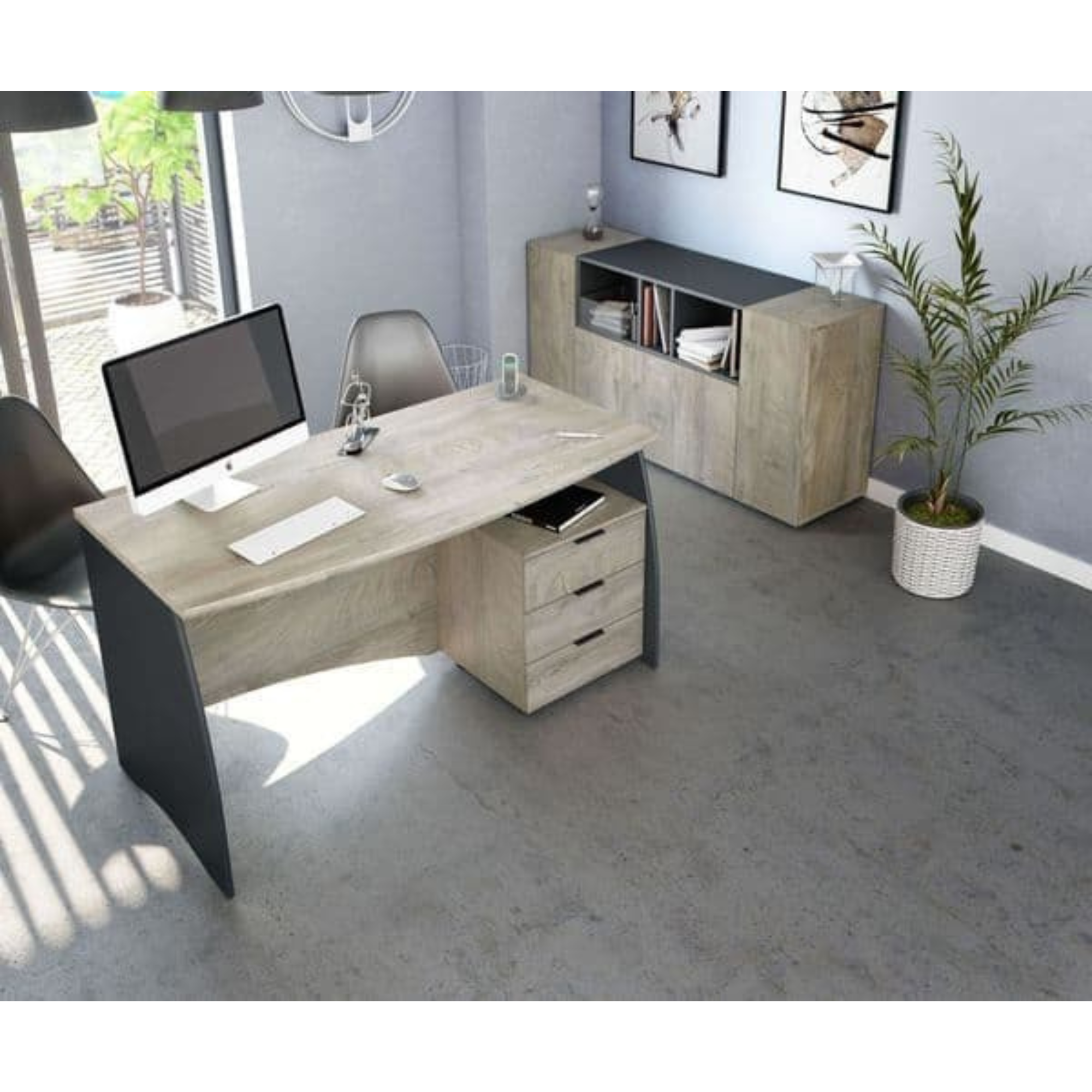 Oris Oak and Grey Large Desk With Drawers - 3121 NEW!!!