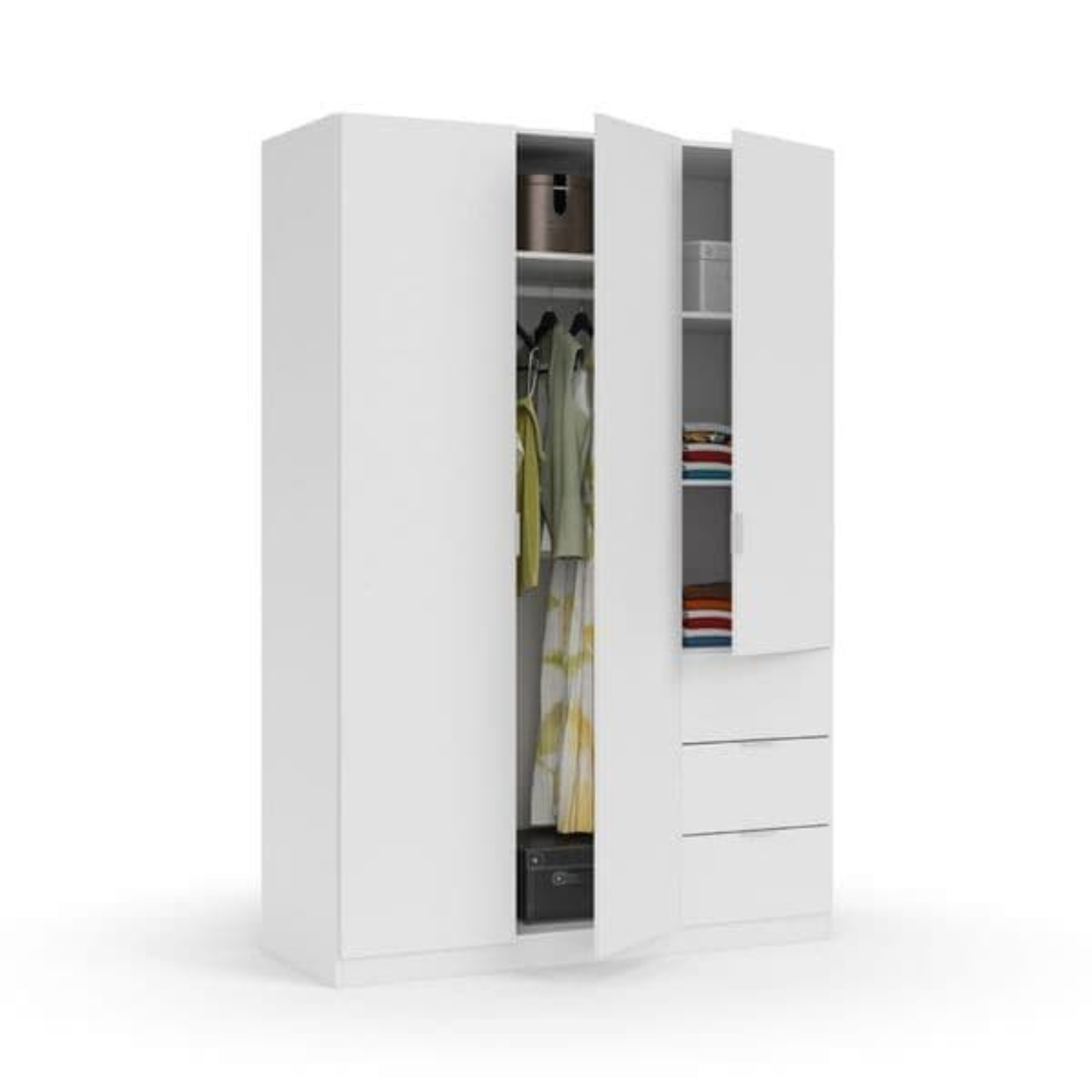 Cairo Artic White Compact 3 Door 3 Drawer 135cm Wardrobe LCX353O - 3204