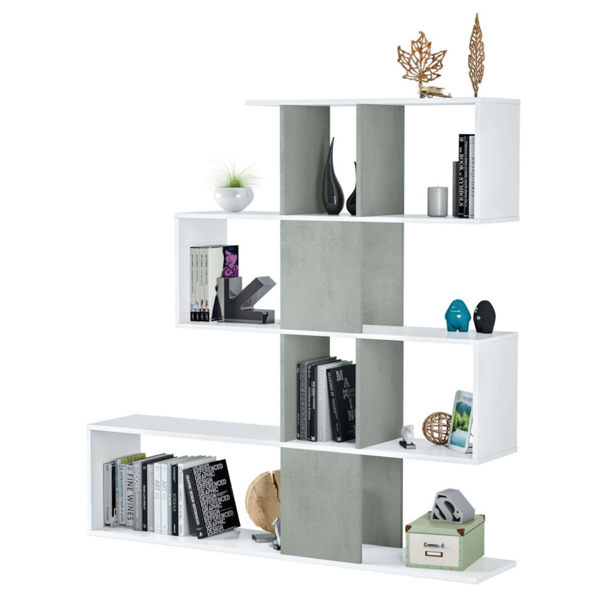 Zaga Artic White and Concrete Grey Bookcase - 2932