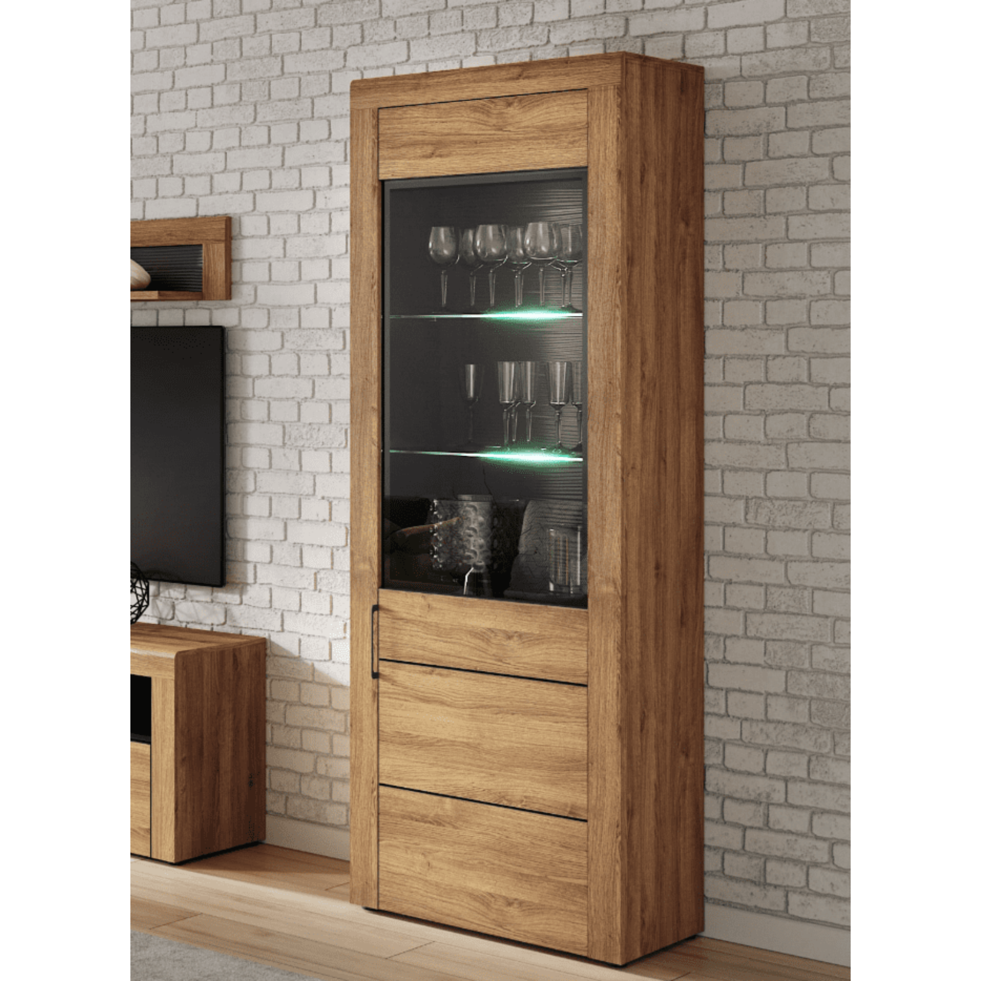 Camar Tall Oak Effect 1 Door Display Cabinet K10 - 2710