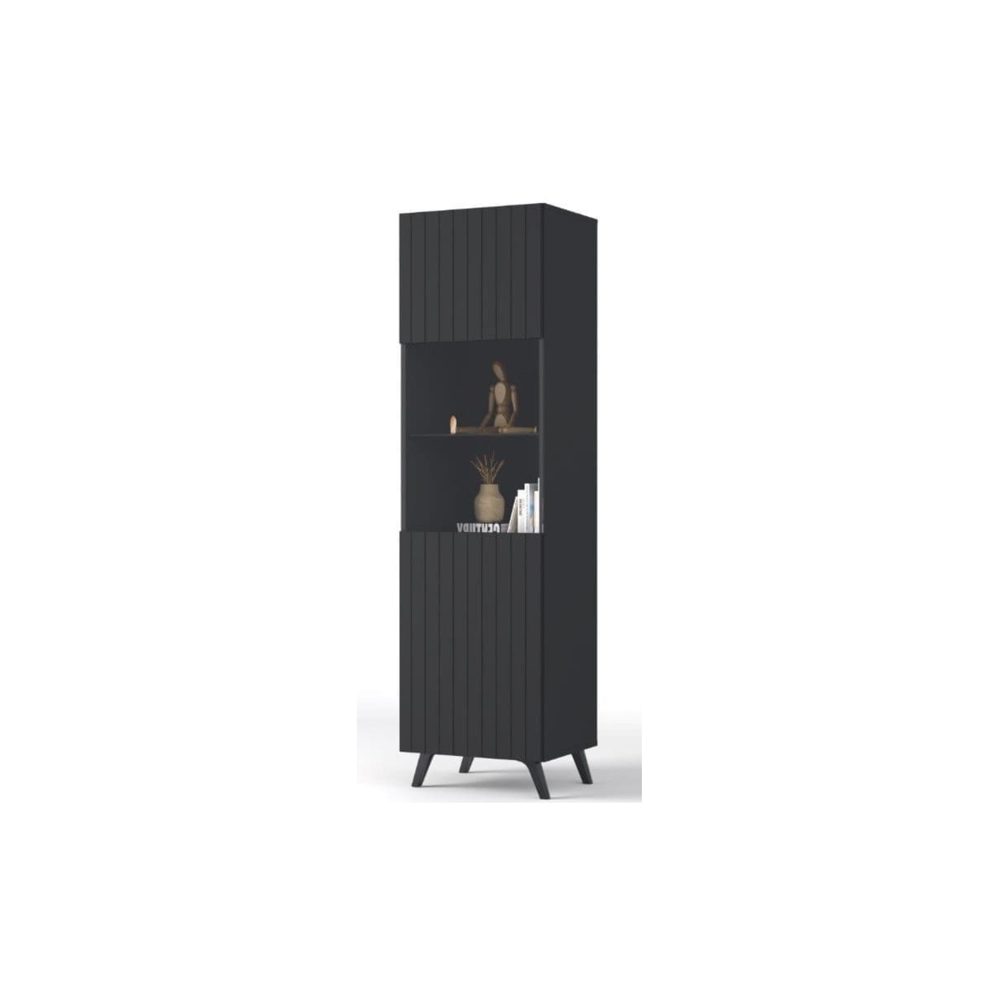 Atlantis Matte Black Tall Display Cabinet - 3183