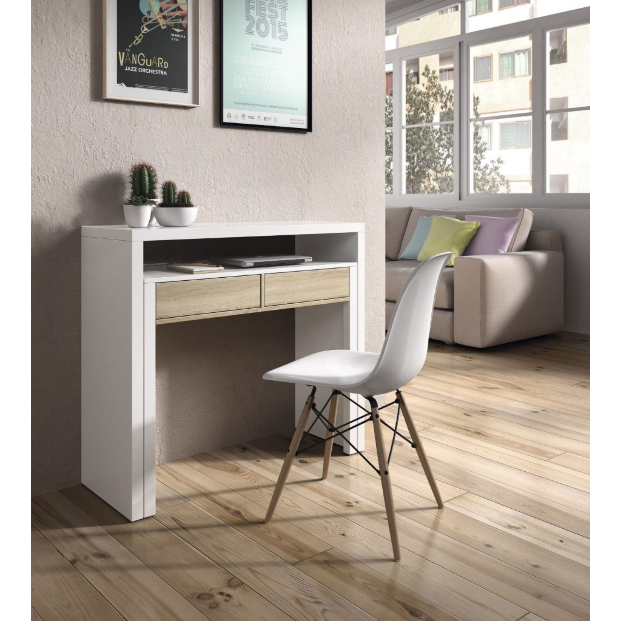 Turin White and Oak Desk/Dressing Table or Console Table - 2647