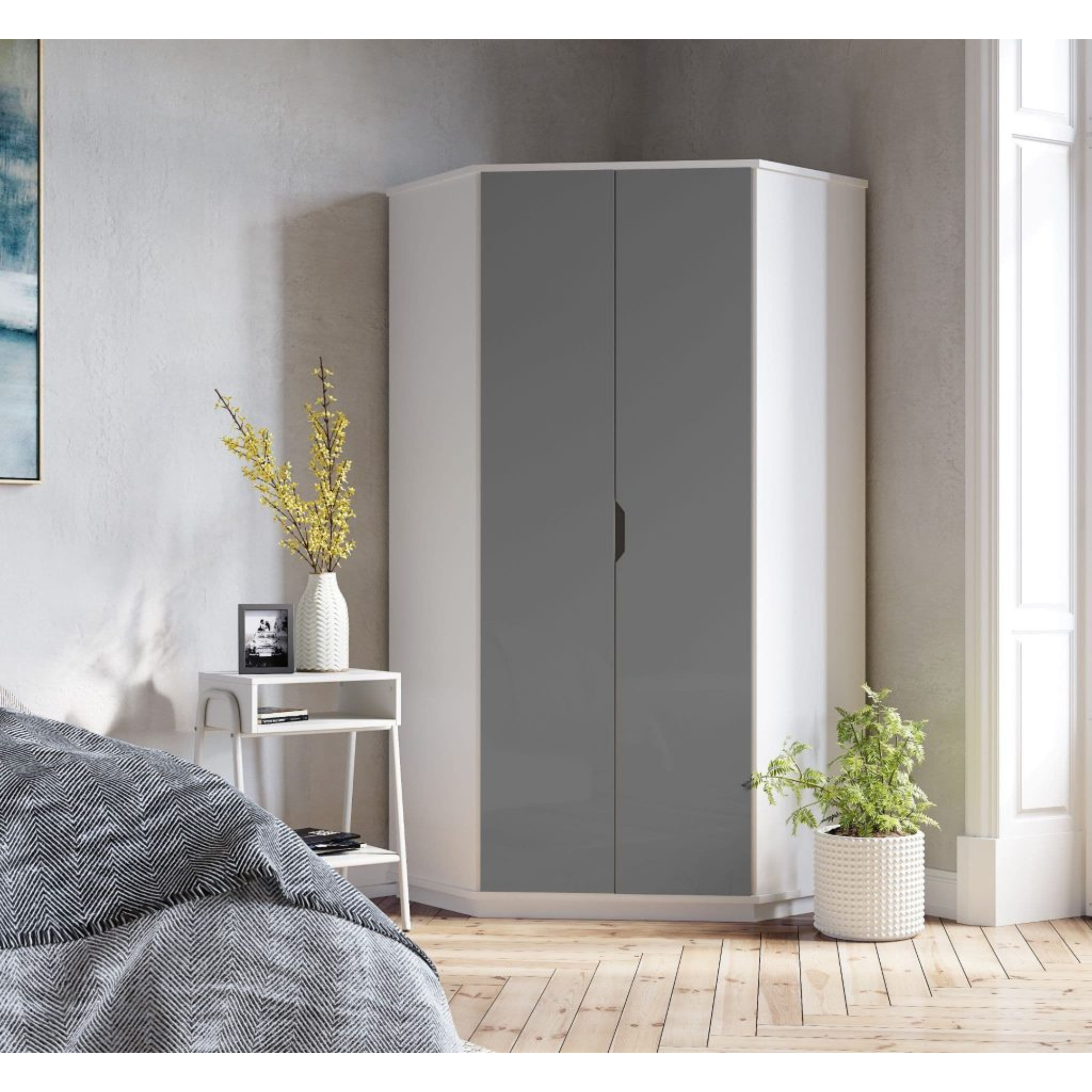 Santino Grey And White Corner Wardrobe - 2944