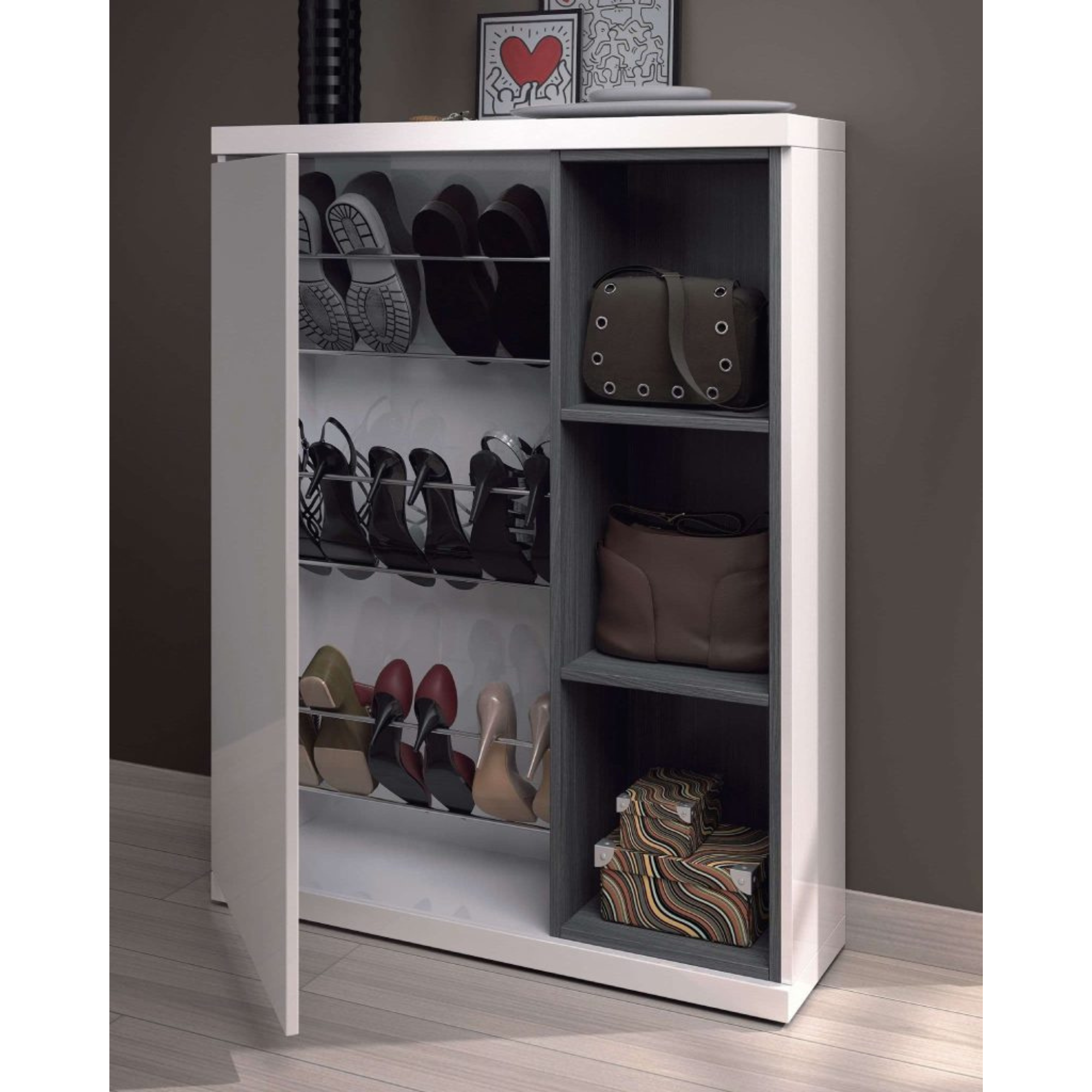 Tendi White Gloss Shoe Cabinet Hallway Unit 0G6749G