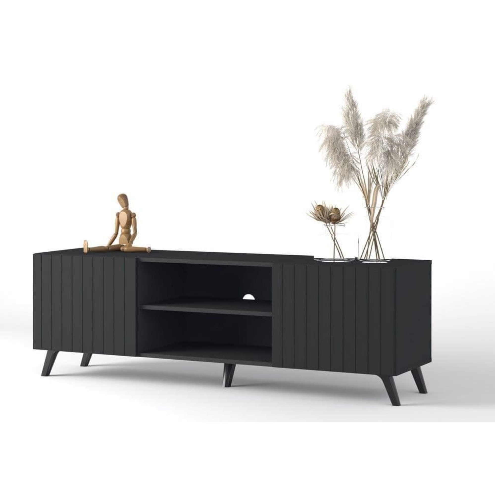 Atlantis Matte Black Large TV Cabinet - 3182