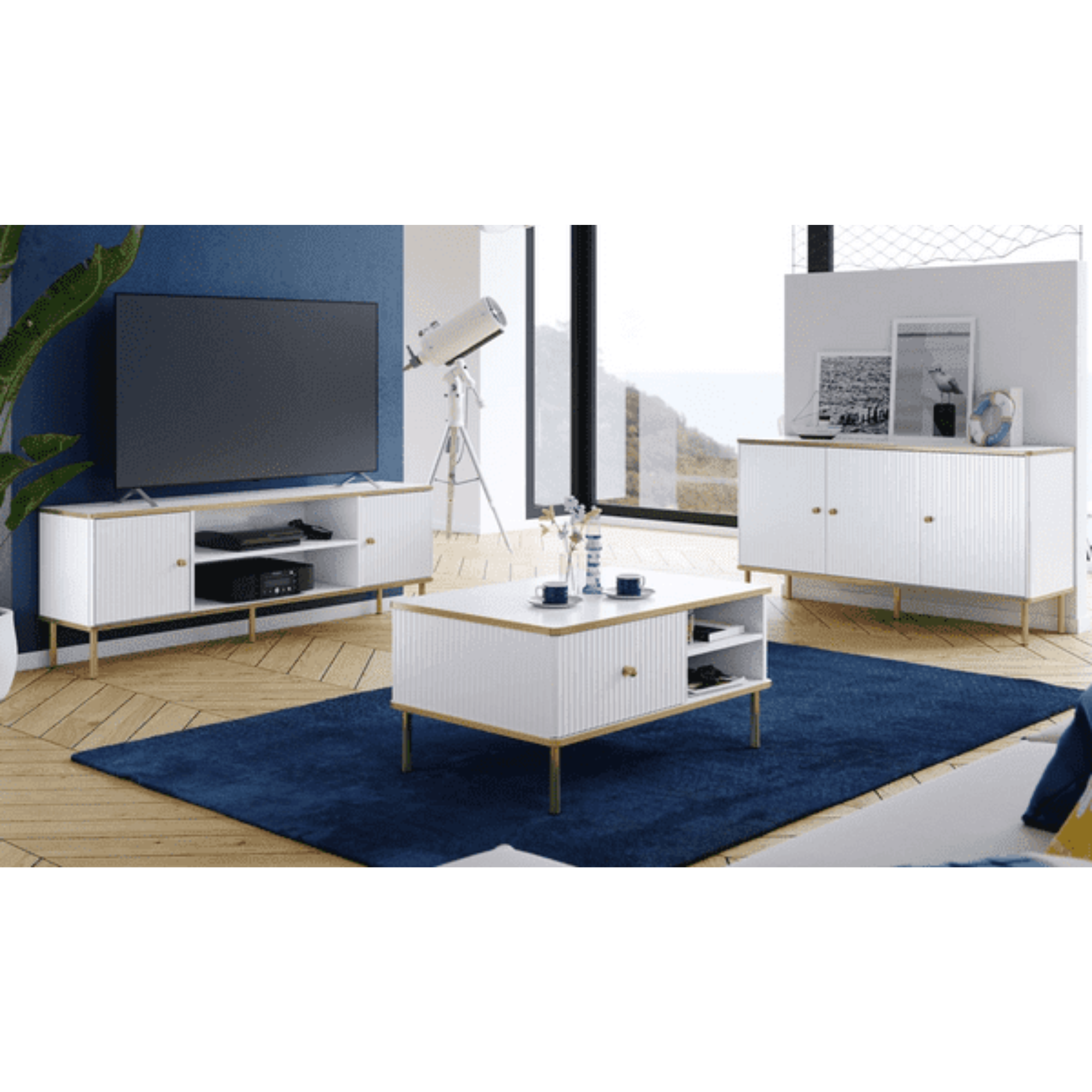 Maison White And Gold 4 Door Wide Sideboard - 3143