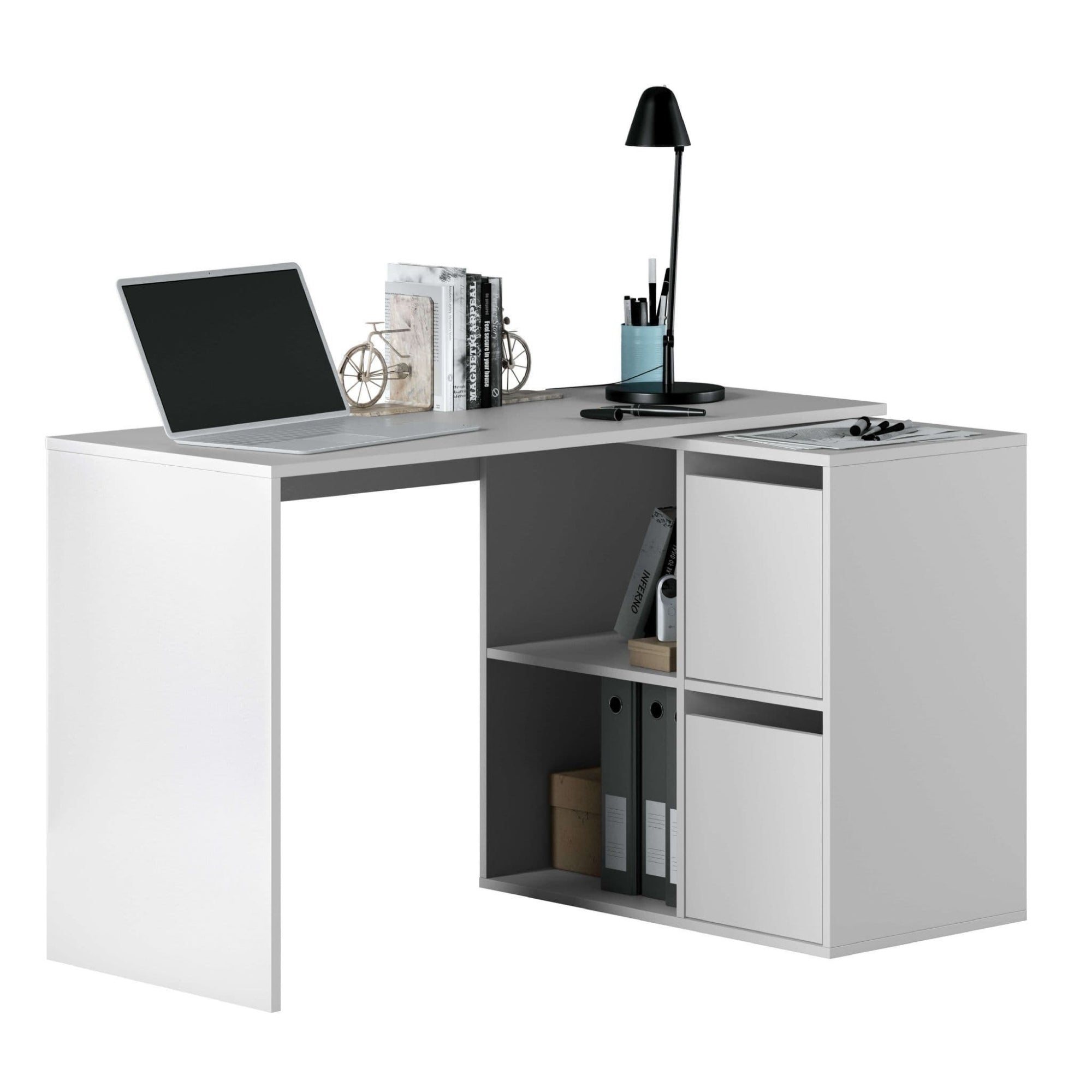 Athena White Reversible Desk with Storage - 2933